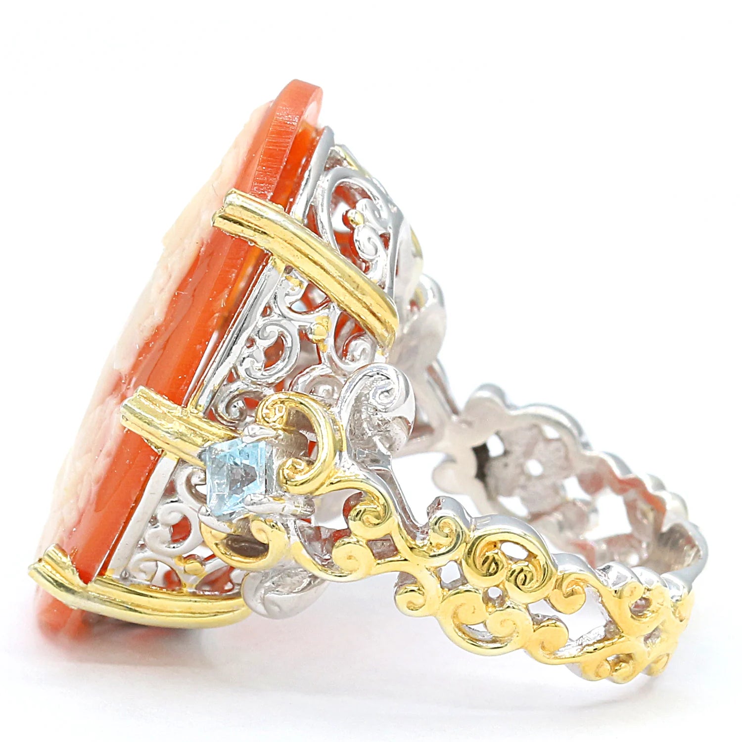 Gems en Vogue Carved Cameo & Blue Topaz Lady Ring