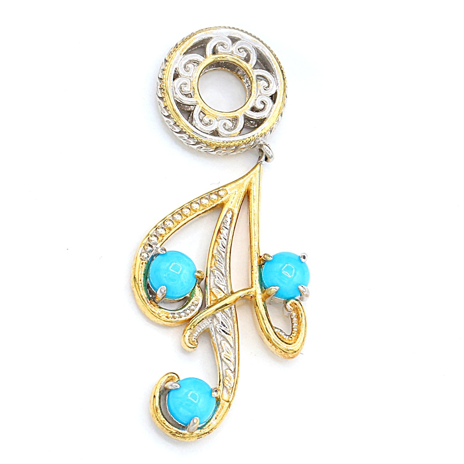 Gems en Vogue 0.81ctw Sleeping Beauty Turquoise Choice of Initial Charm