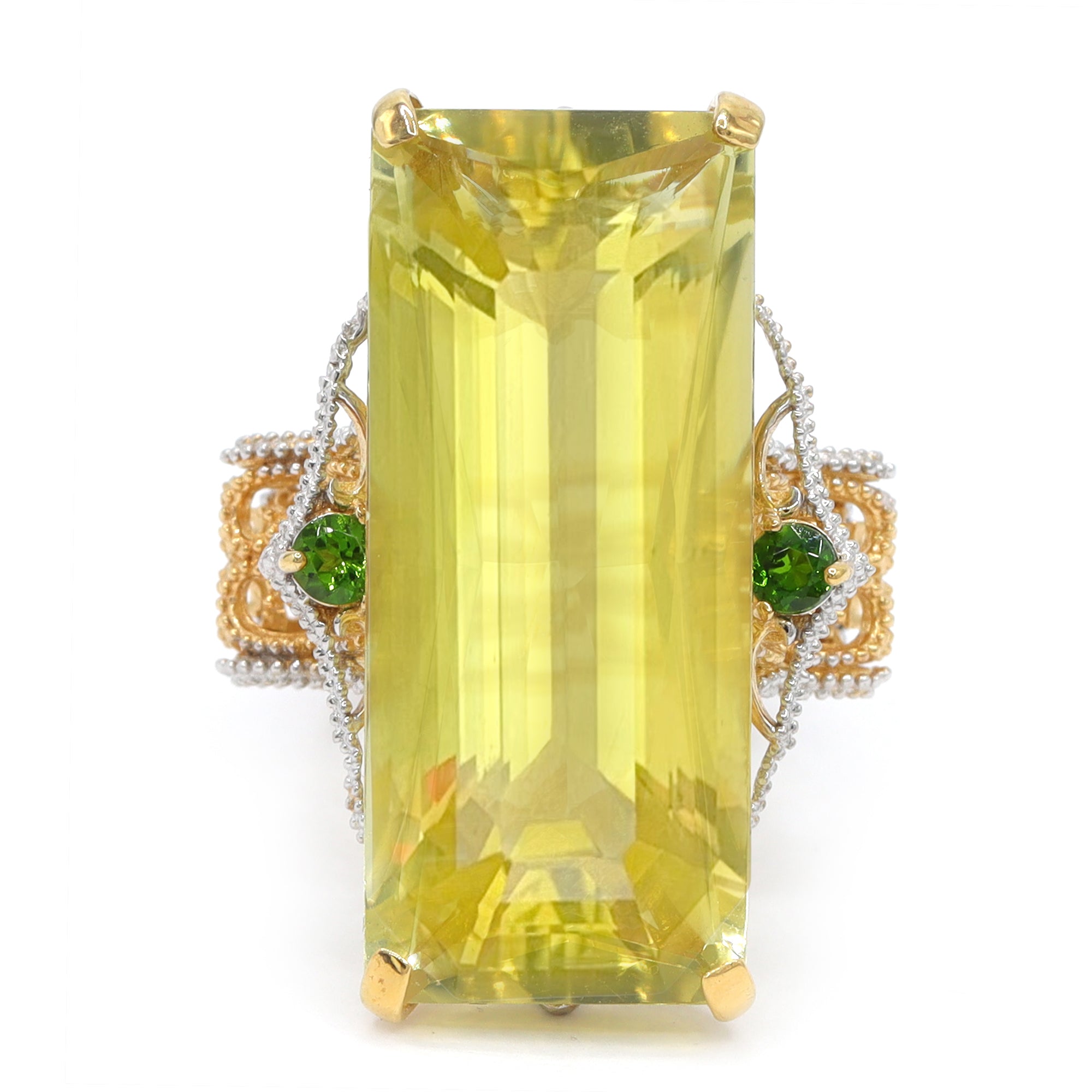 Gems en Vogue 24K Palladium Silver 30.24ctw Ouro Verde & Chrome Diopside Honker Ring CANNOT BE RESIZED