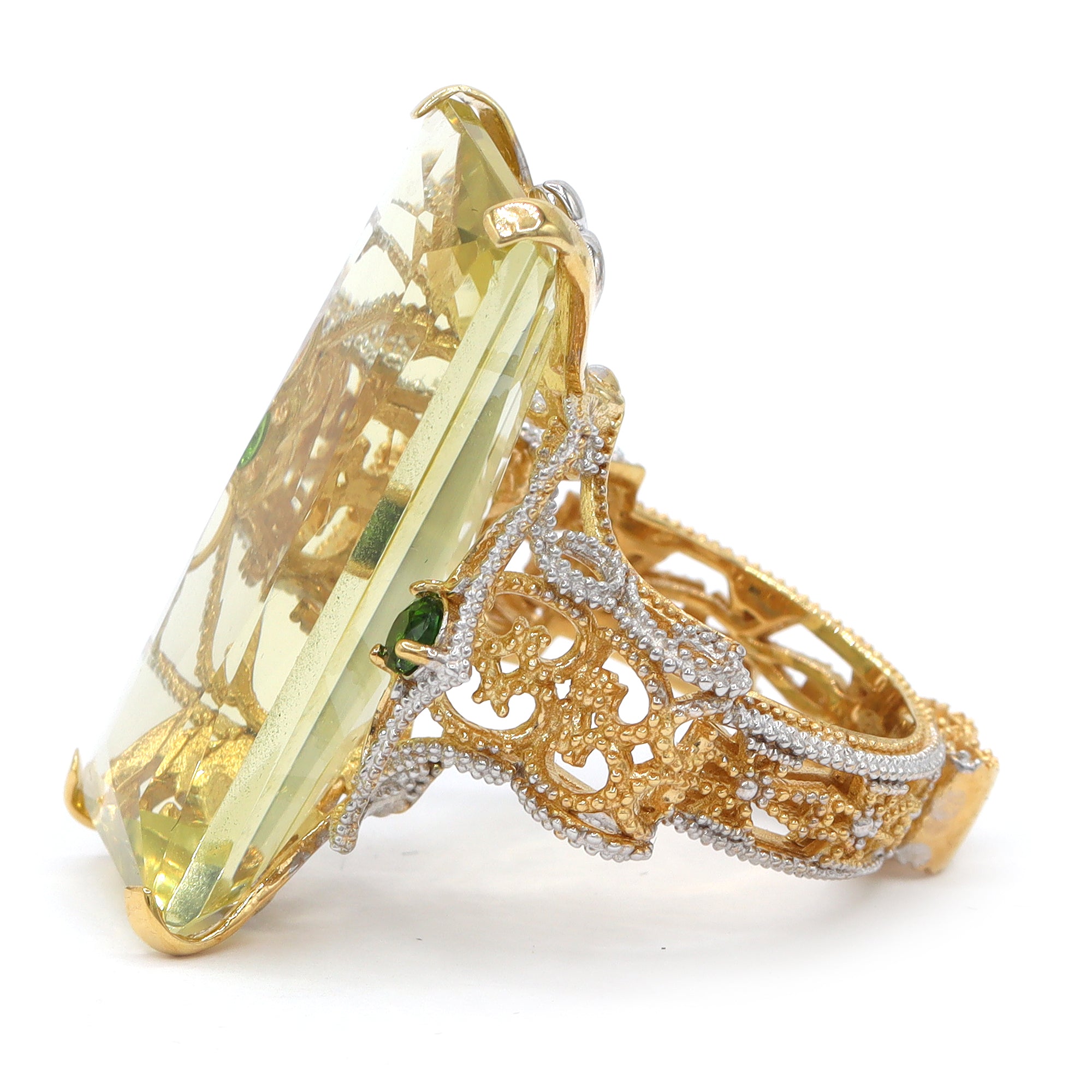 Gems en Vogue 24K Palladium Silver 30.24ctw Ouro Verde & Chrome Diopside Honker Ring CANNOT BE RESIZED