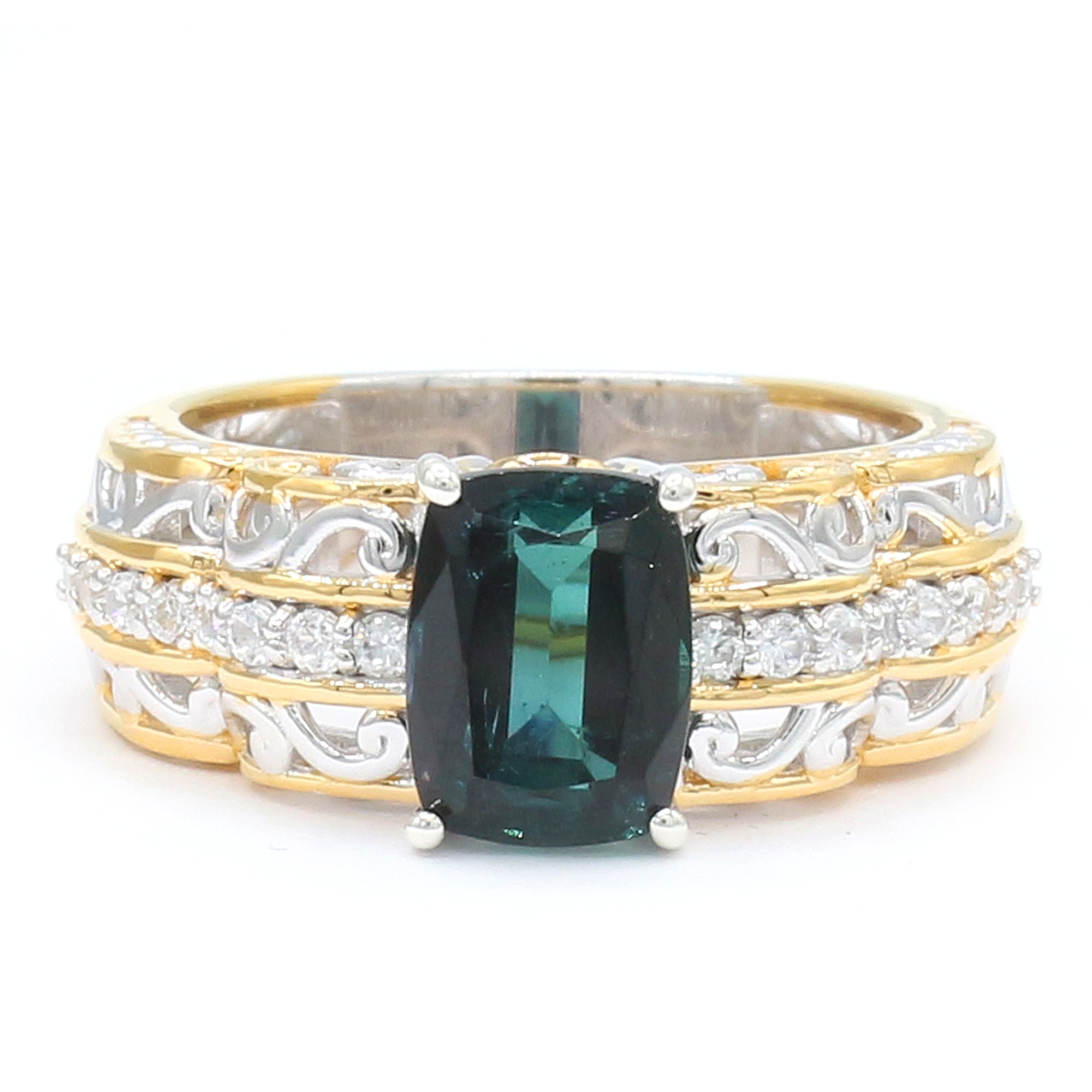 Couture Gems One-of-a-Kind 3.21ctw Indicolite Tourmaline & White Zircon Ring