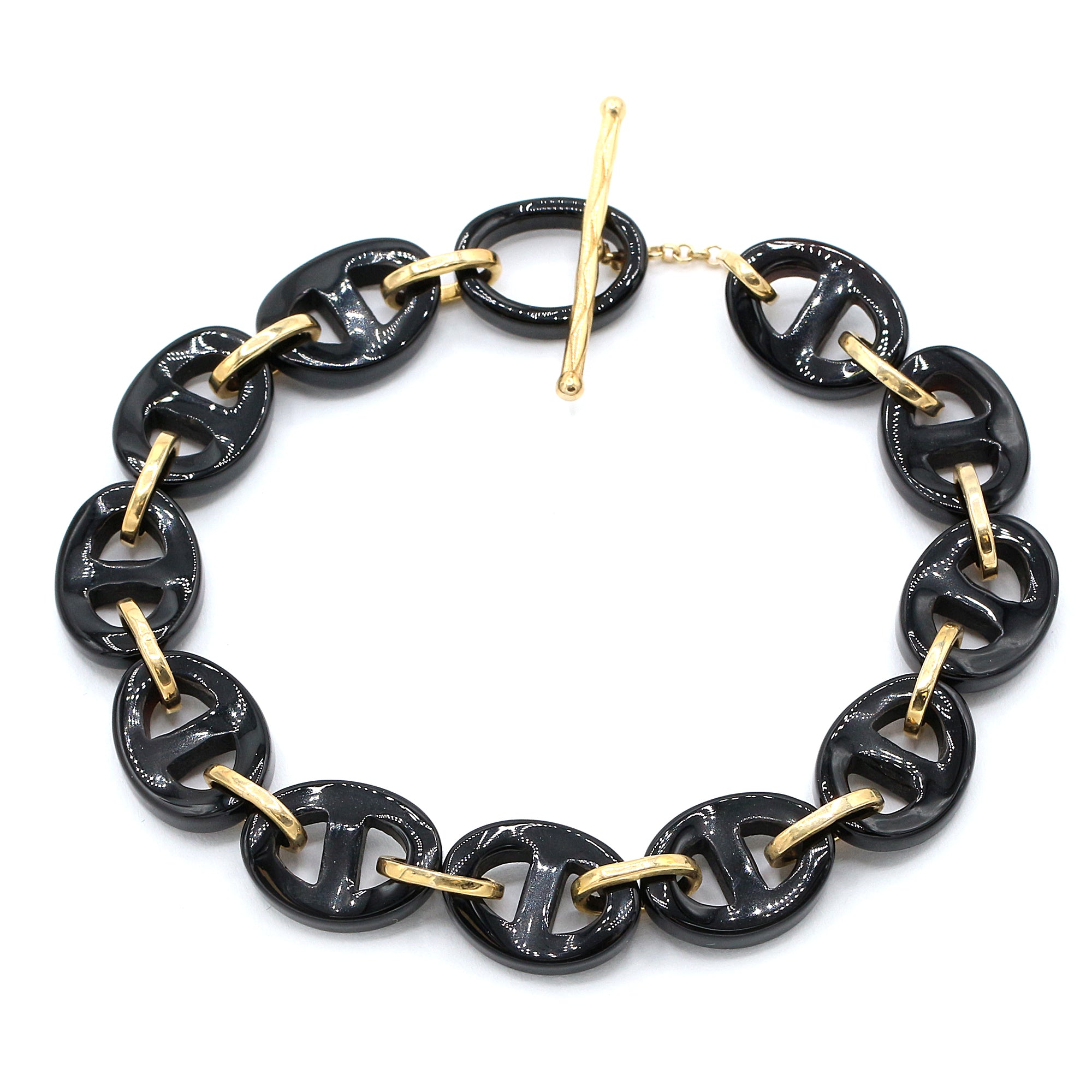 Hall of Jewels Special Cut Black Onyx Link Toggle Bracelet