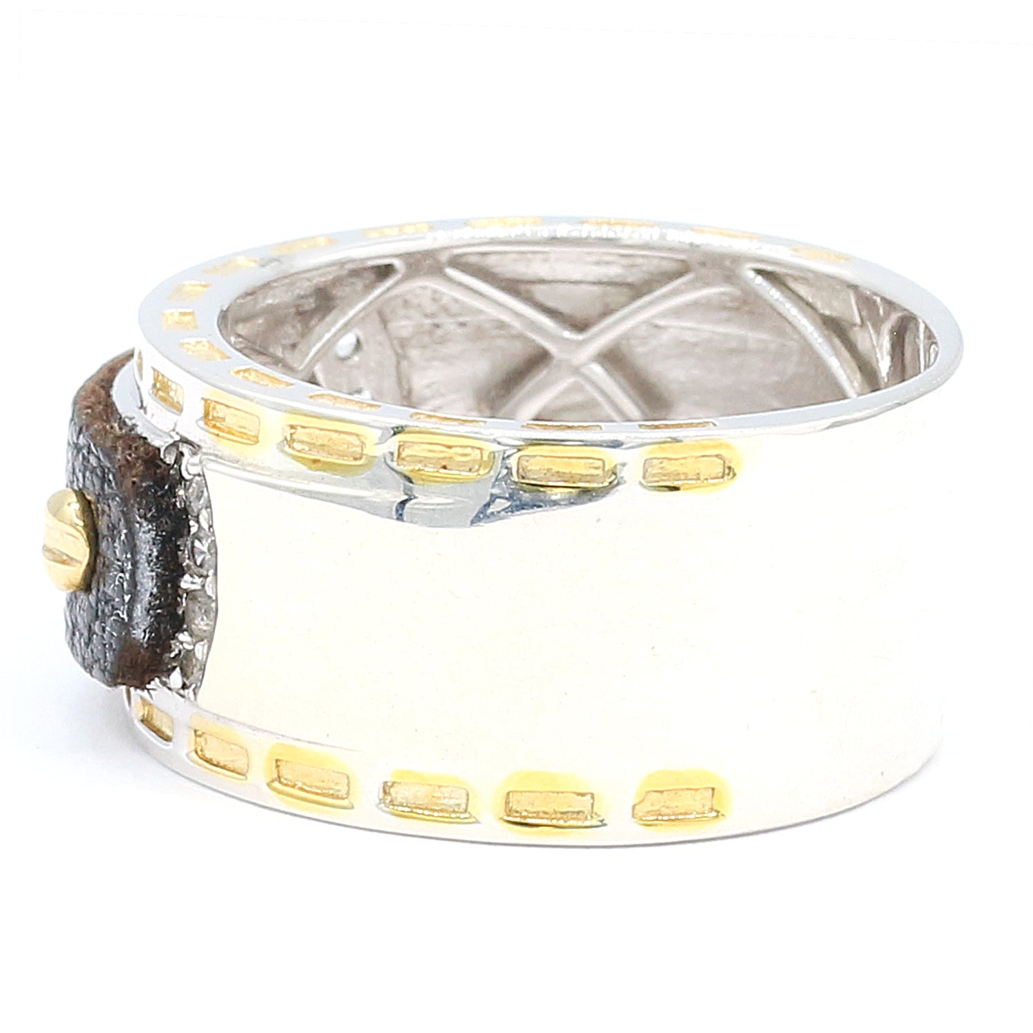 Gems en Vogue 0.32ctw White Zircon Leather Band Ring