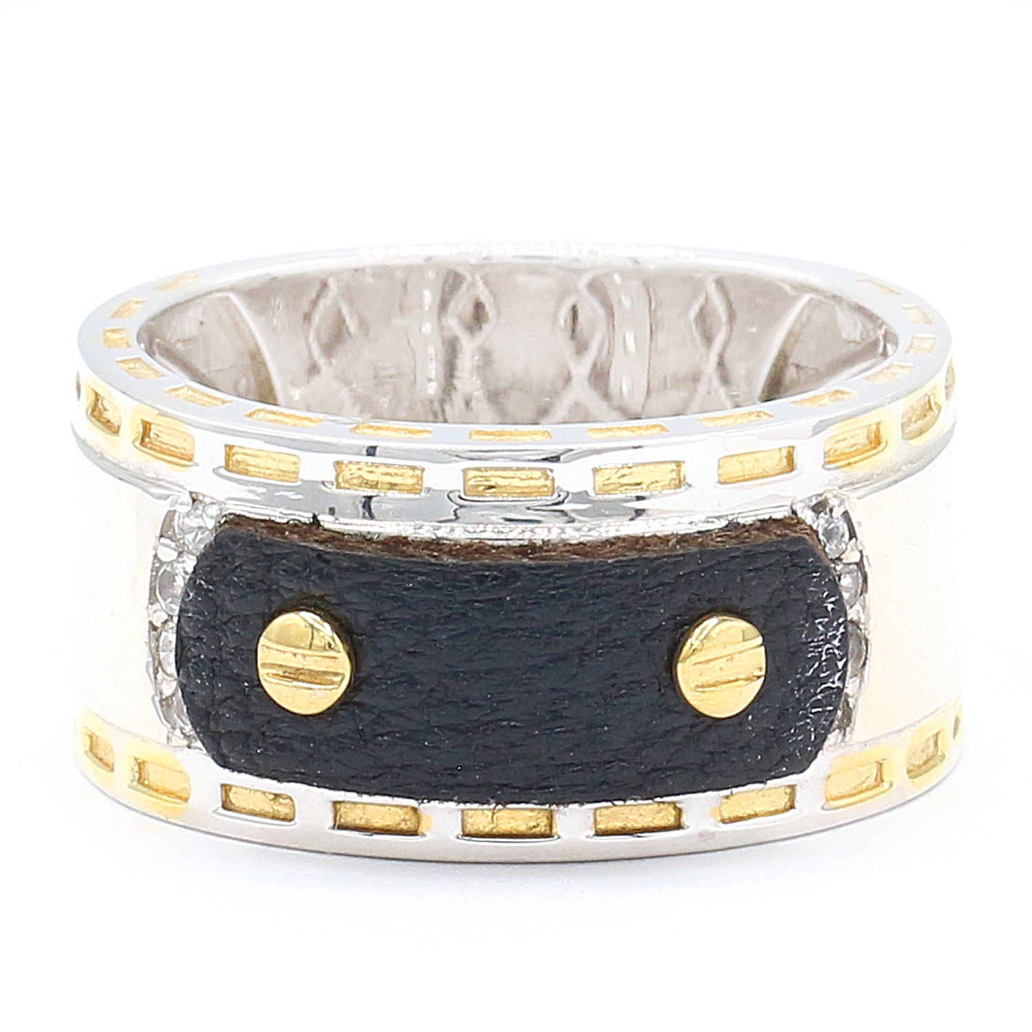 Gems en Vogue 0.32ctw White Zircon Leather Band Ring