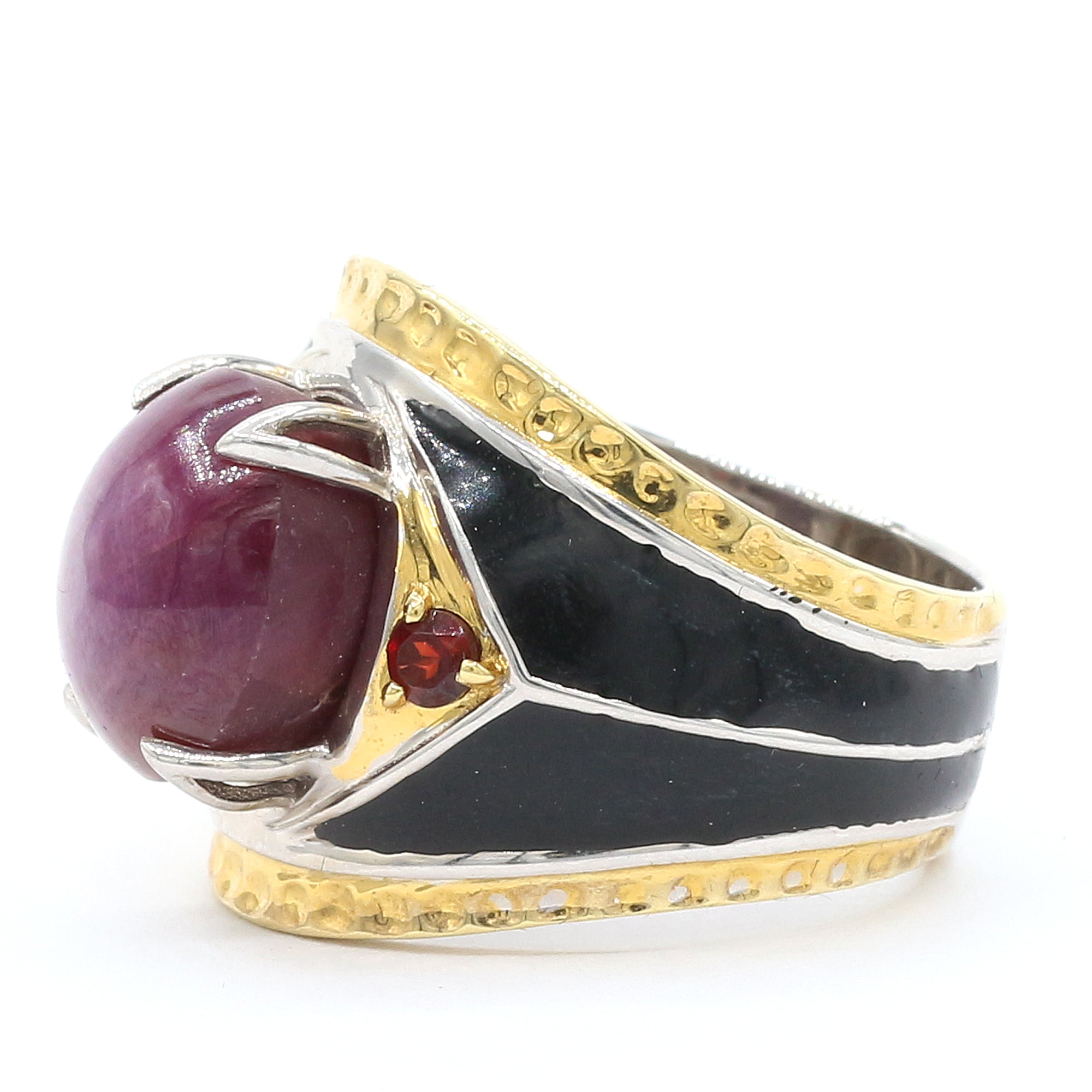 Gems en Vogue One-of-a-Kind 24K Palladium Silver Star Ruby & Garnet Ring CANNOT BE RESIZED