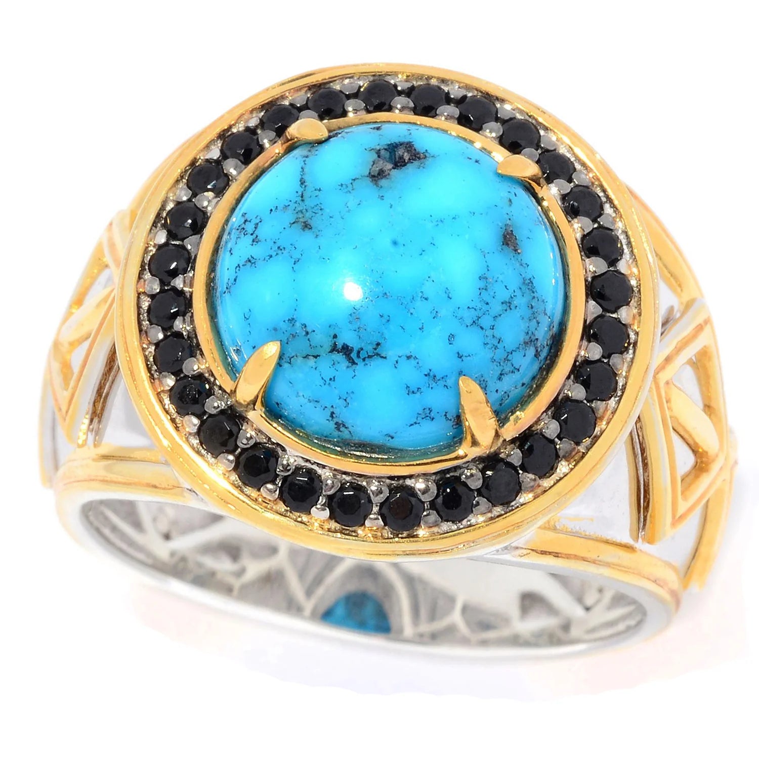 Gems en Vogue Bird's Eye Turquoise & Black Spinel Halo Ring