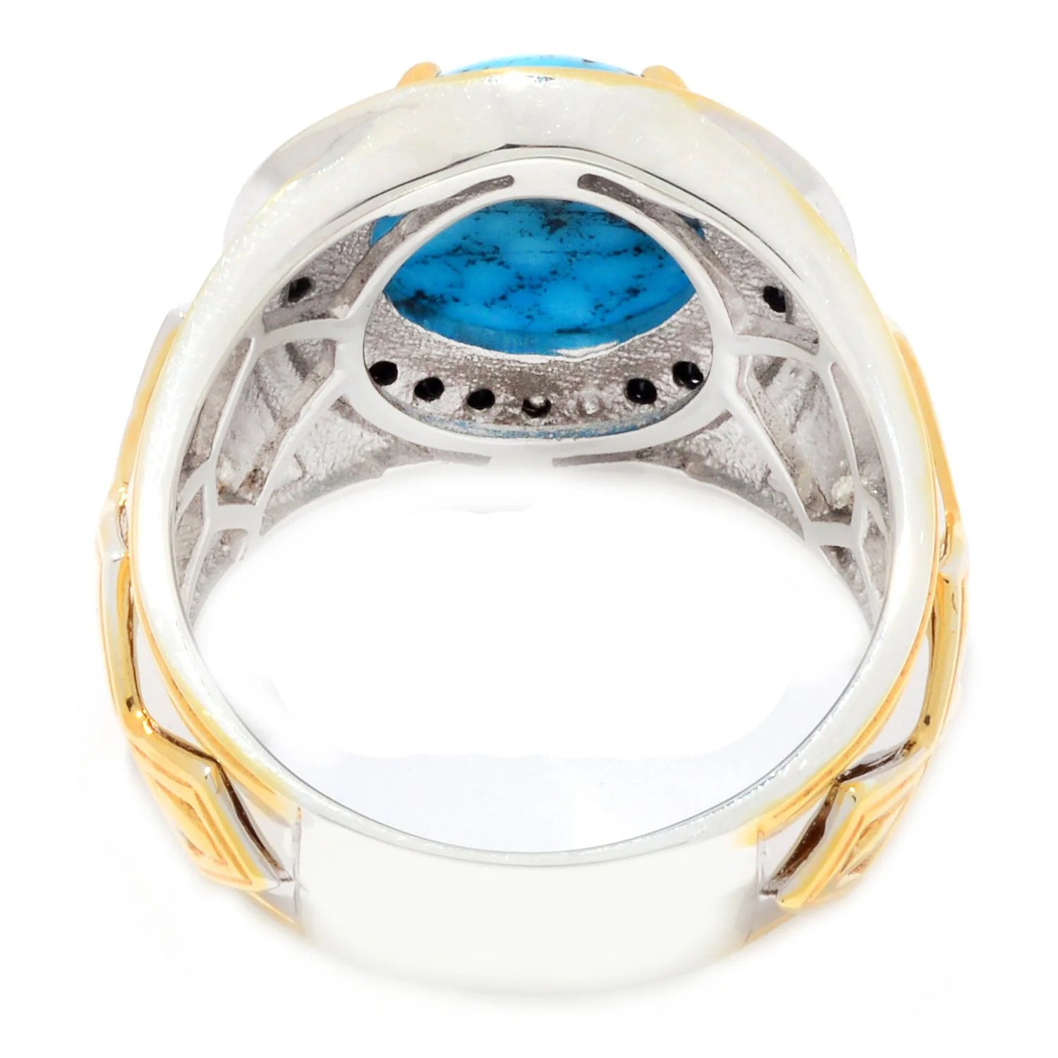 Gems en Vogue Bird's Eye Turquoise & Black Spinel Halo Ring