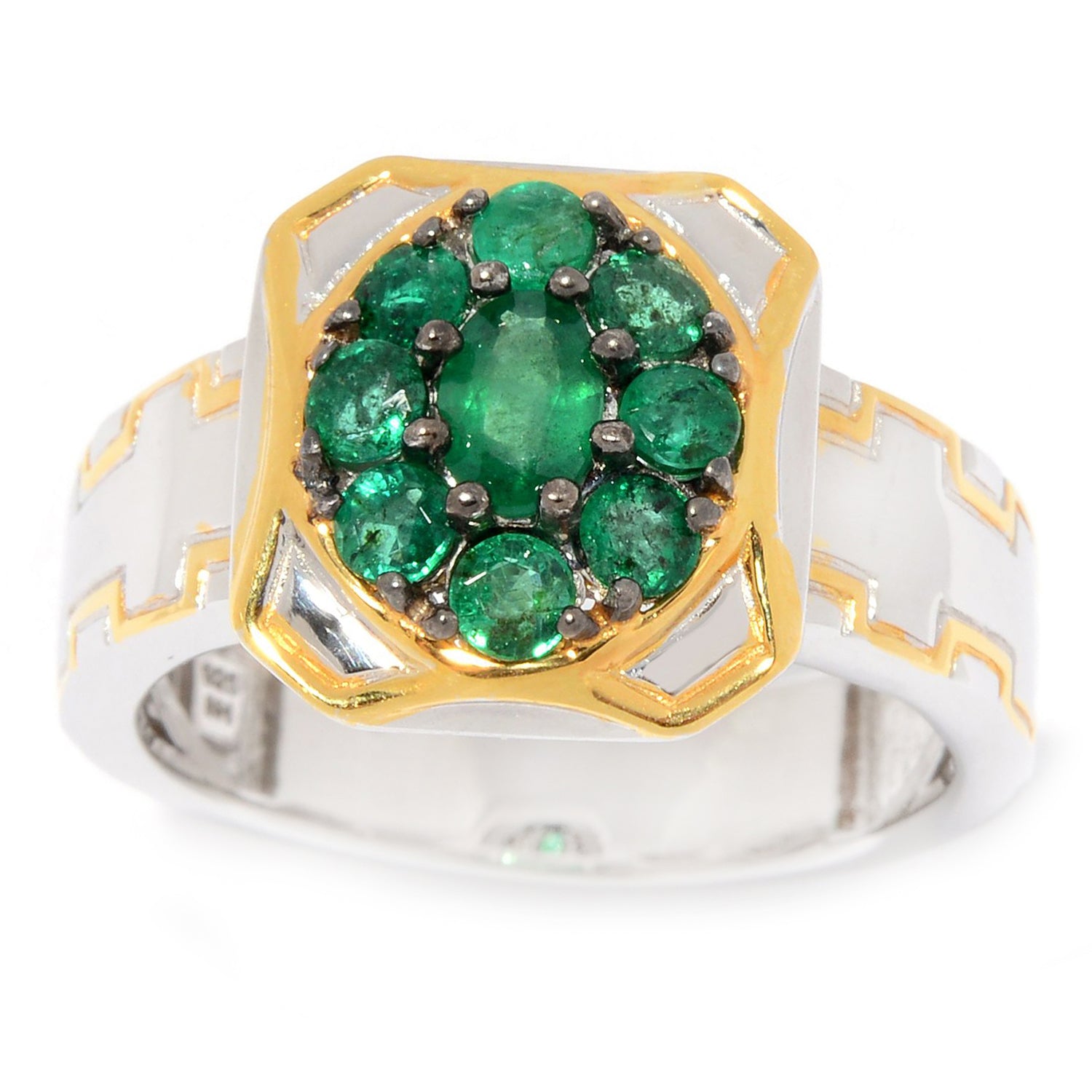 Gems en Vogue 1.27ctw Grizzly Emerald Cluster Ring