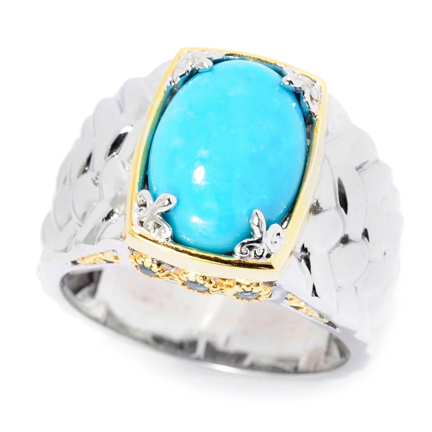 Gems en Vogue Kingman Turquoise & Swiss Blue Topaz Halo Ring