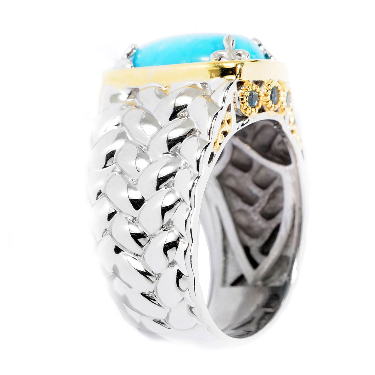 Gems en Vogue Kingman Turquoise & Swiss Blue Topaz Halo Ring