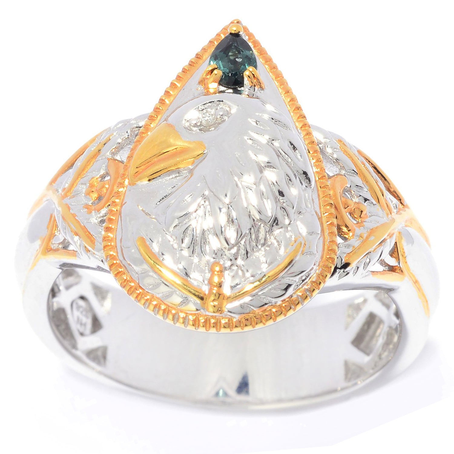 Gems en Vogue 0.16ctw Indicolite & Diamond Eagle Ring