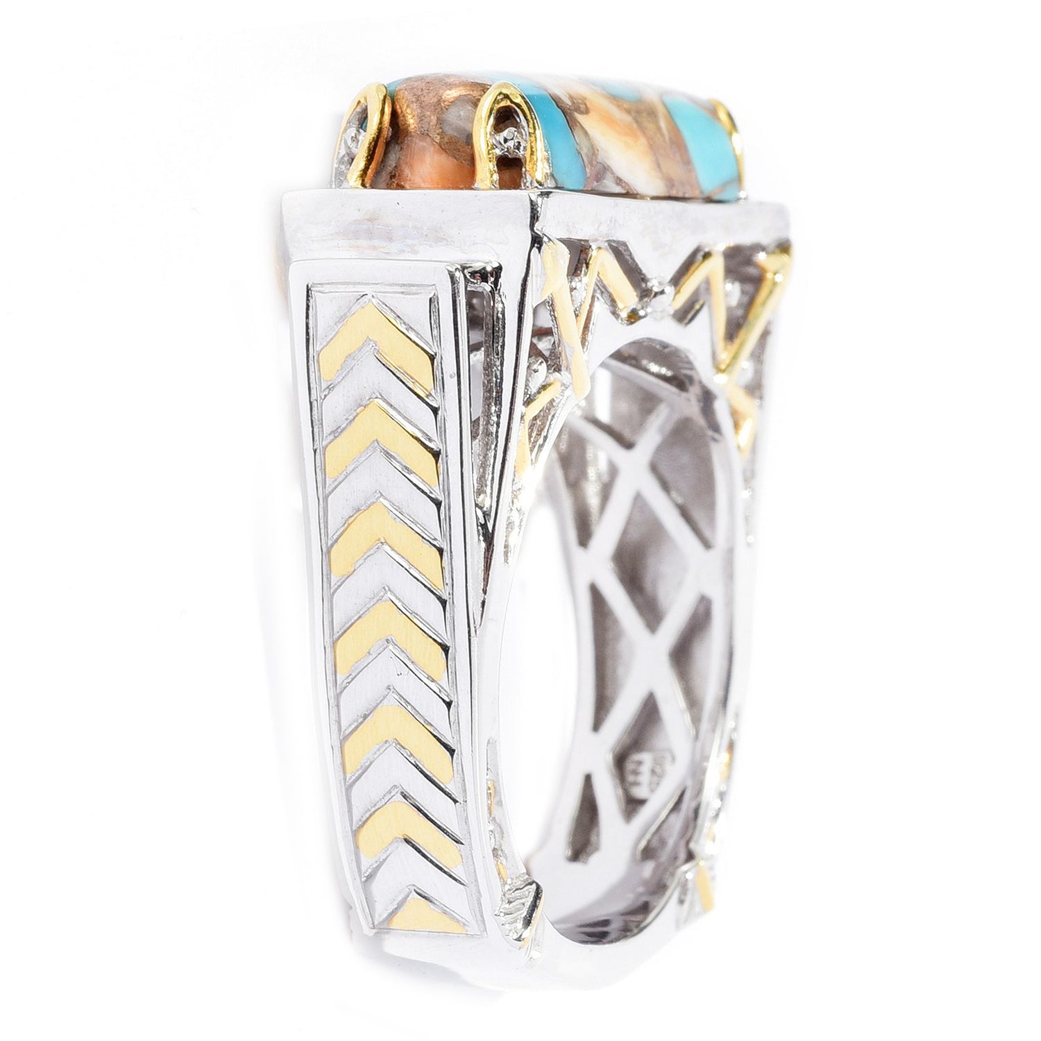 Gems en Vogue Rectangular Spiny Oyster Turquoise Arrow Ring