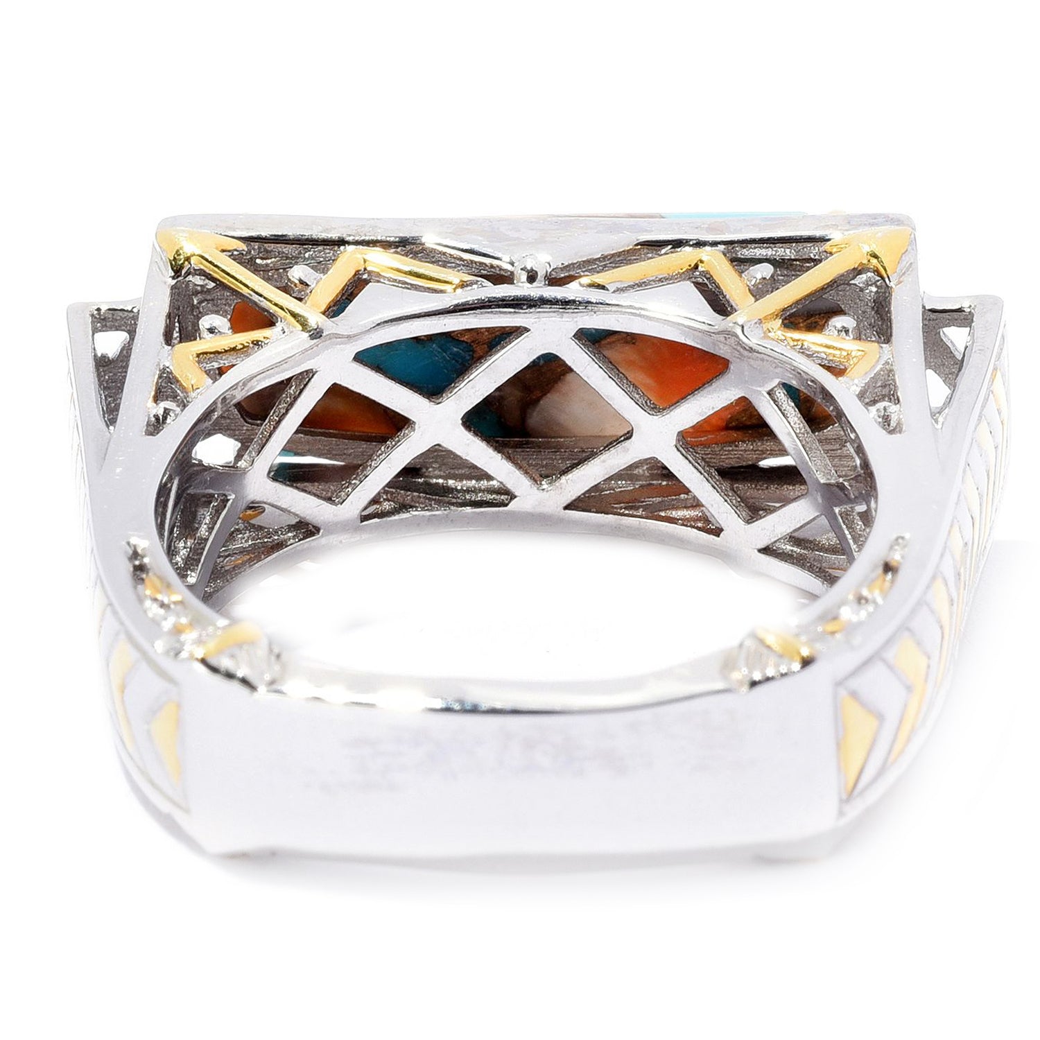 Gems en Vogue Rectangular Spiny Oyster Turquoise Arrow Ring