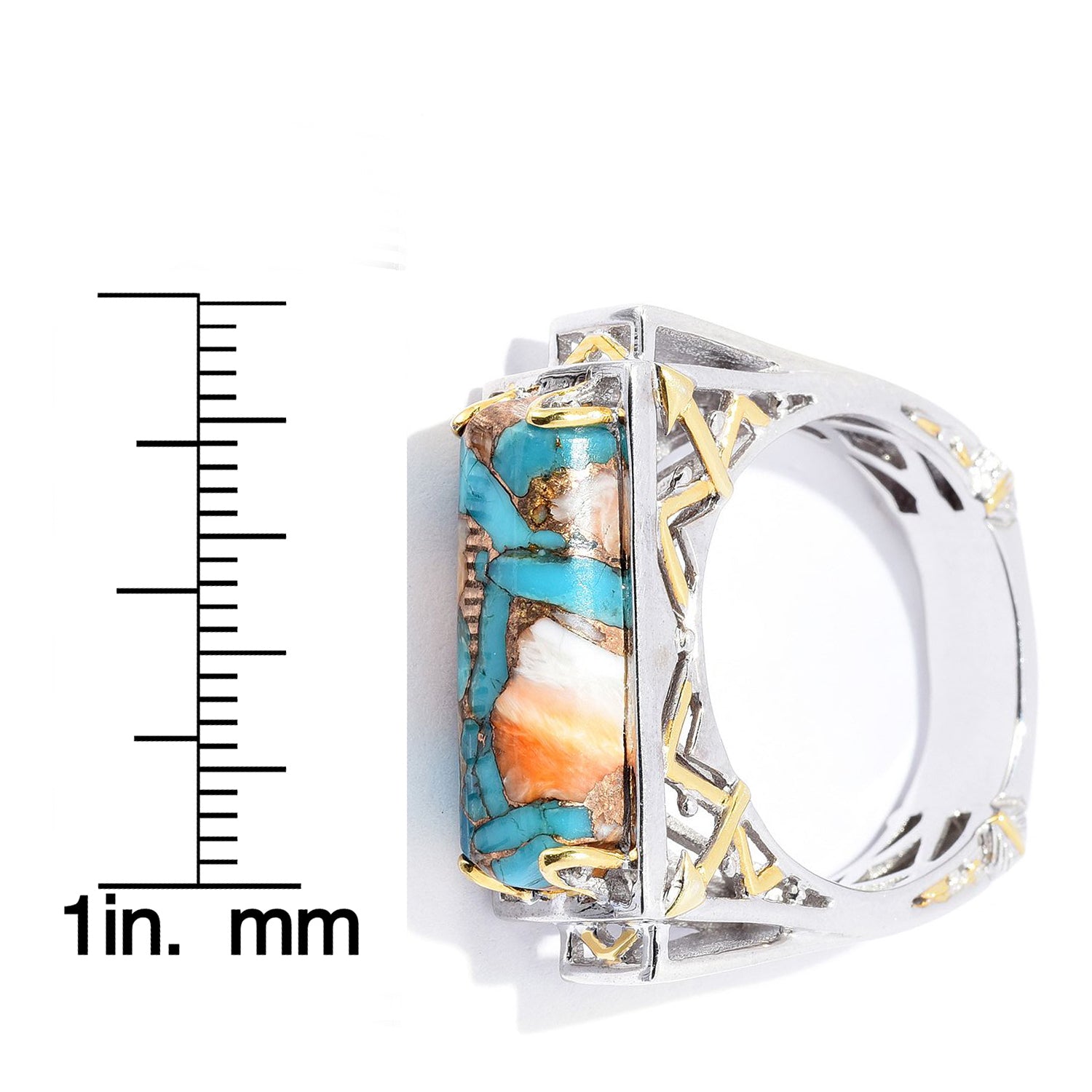 Gems en Vogue Rectangular Spiny Oyster Turquoise Arrow Ring