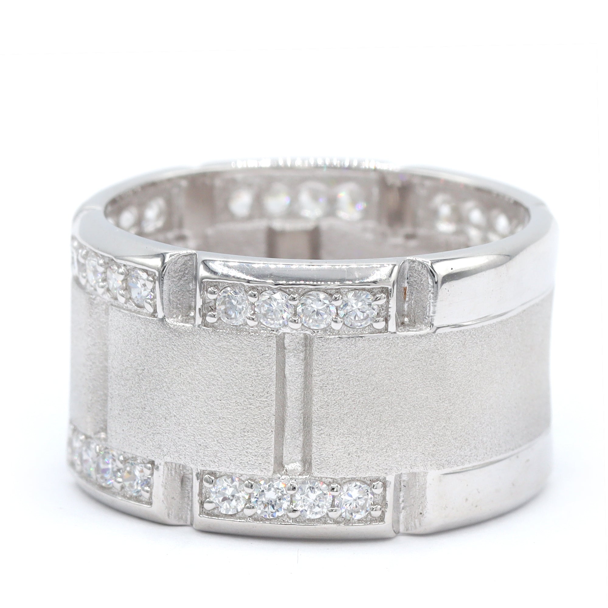 Signity Sterling Silver Cubic Zirconia Sandblasting Wide Band Ring CANNOT BE RESIZED