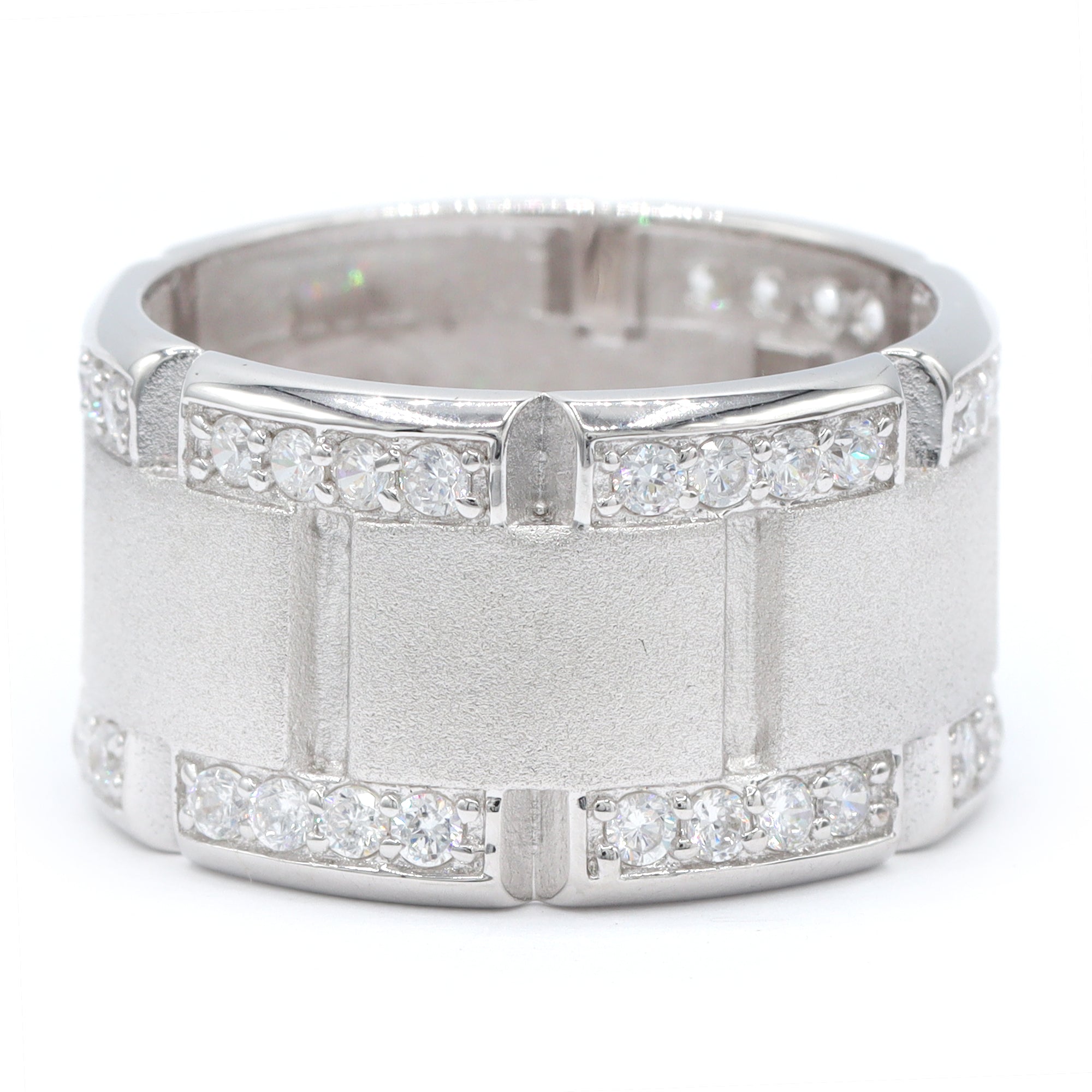 Signity Sterling Silver Cubic Zirconia Sandblasting Wide Band Ring CANNOT BE RESIZED