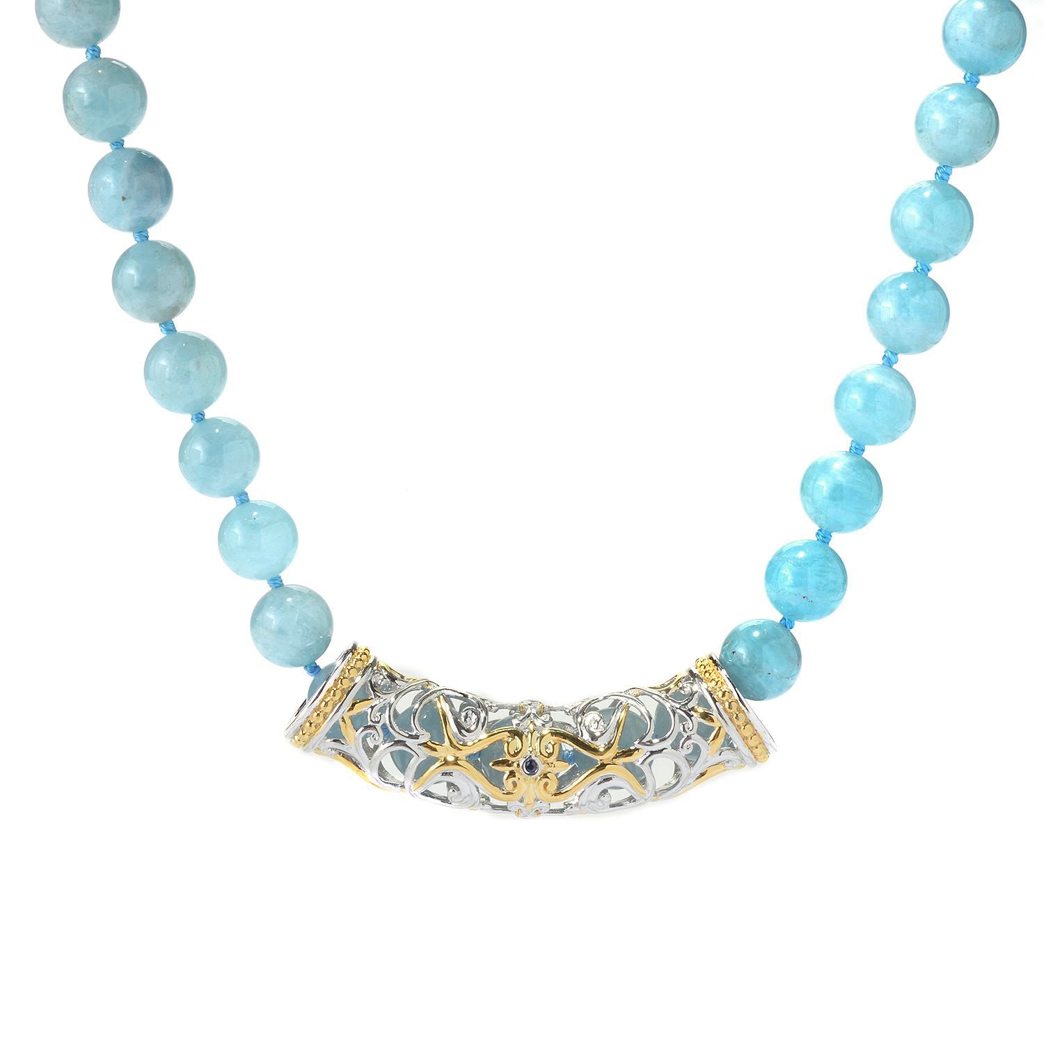 Gems en Vogue Blue Quartz Bead & Blue Sapphire Slider Toggle Necklace