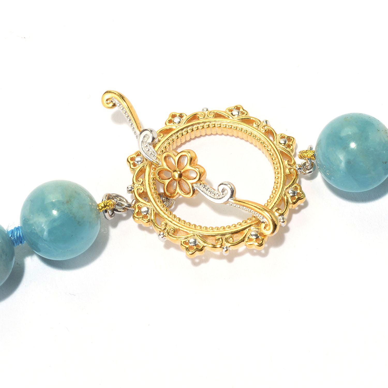 Gems en Vogue Blue Quartz Bead & Blue Sapphire Slider Toggle Necklace