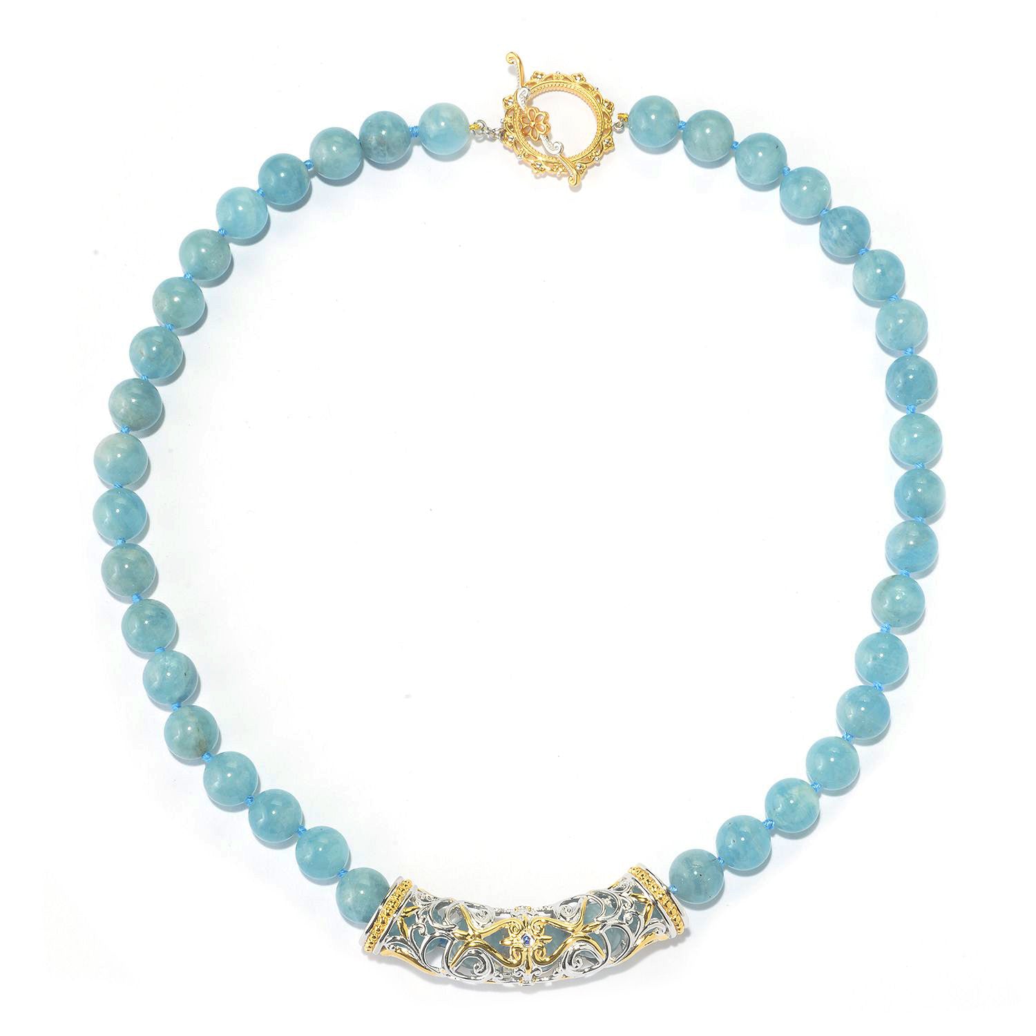 Gems en Vogue Blue Quartz Bead & Blue Sapphire Slider Toggle Necklace