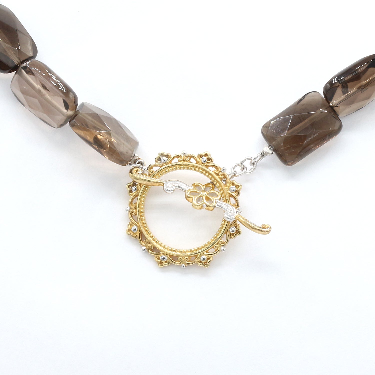 Gems en Vogue Smoky Quartz Bead Toggle Necklace