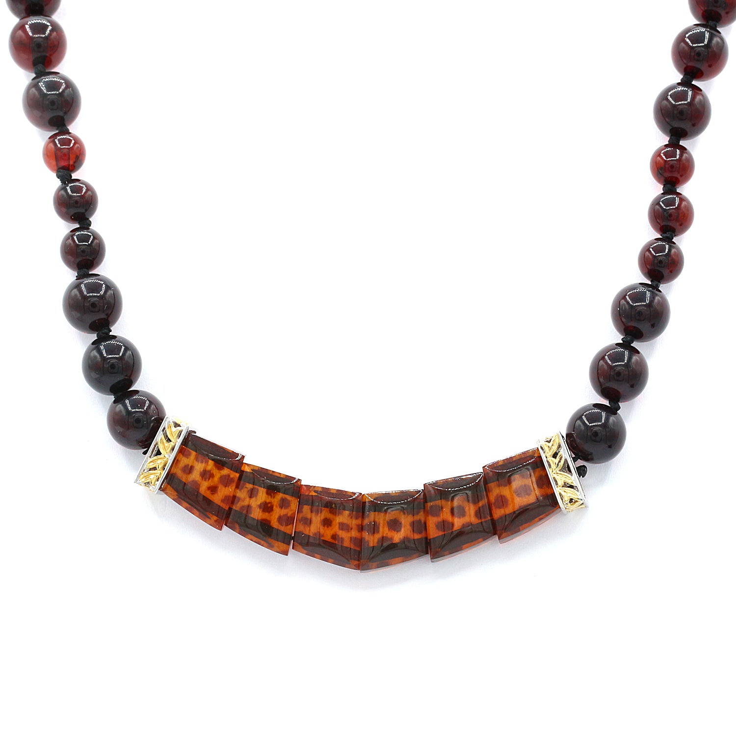 Gems en Vogue Special Cut Amber Bead Toggle Necklace