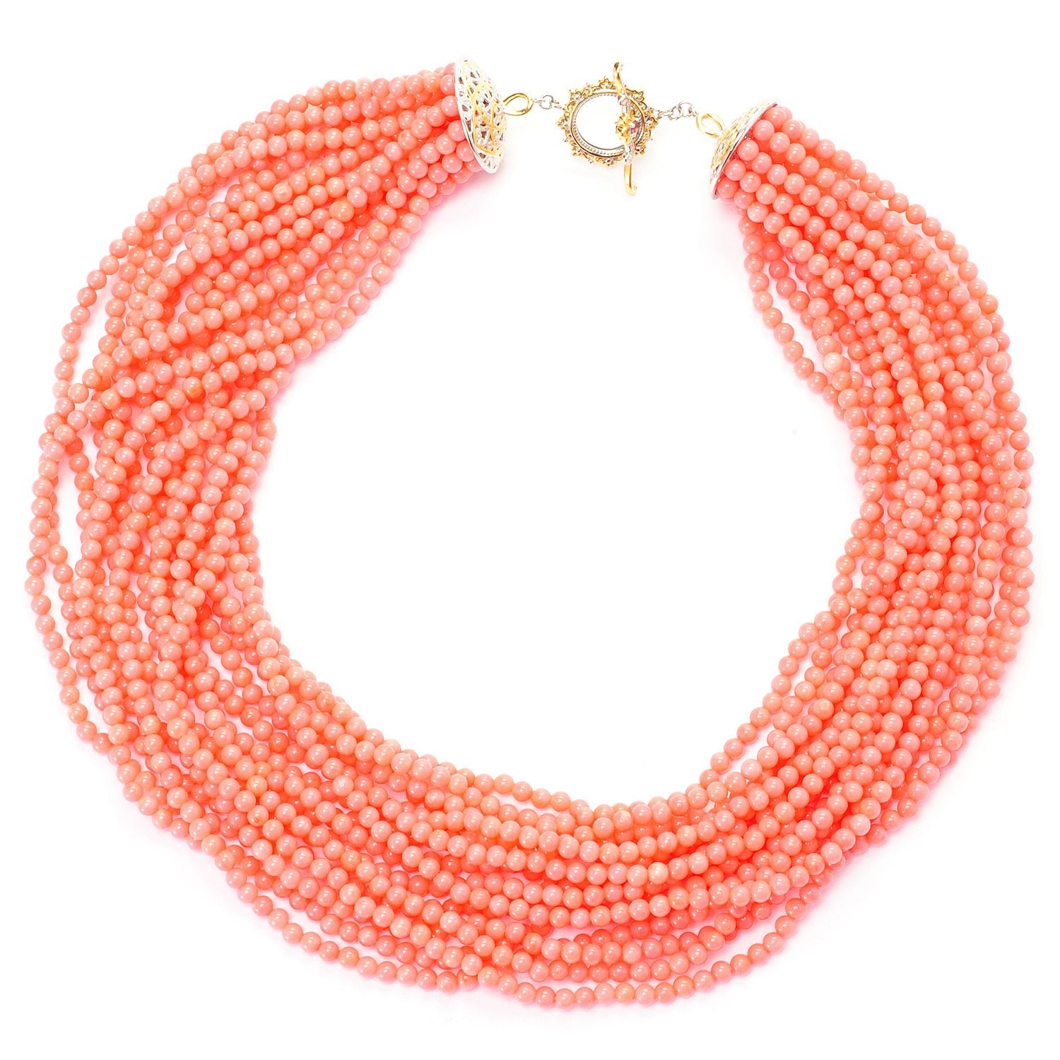 Gems en Vogue Pink Coral & Pink Tourmaline Multi Strand Bead Toggle Necklace