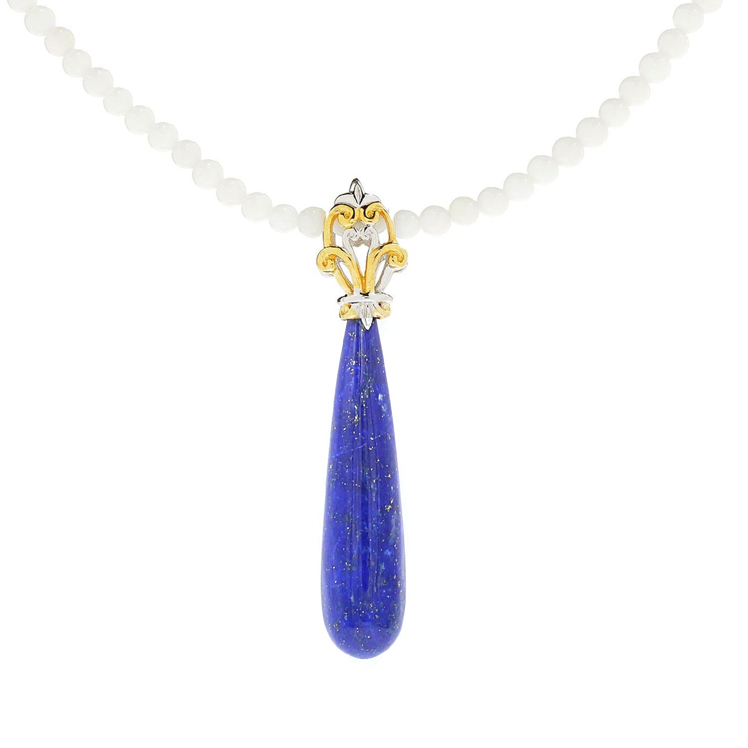 Gems en Vogue Lapis Drop Pendant & White Coral Bead Necklace