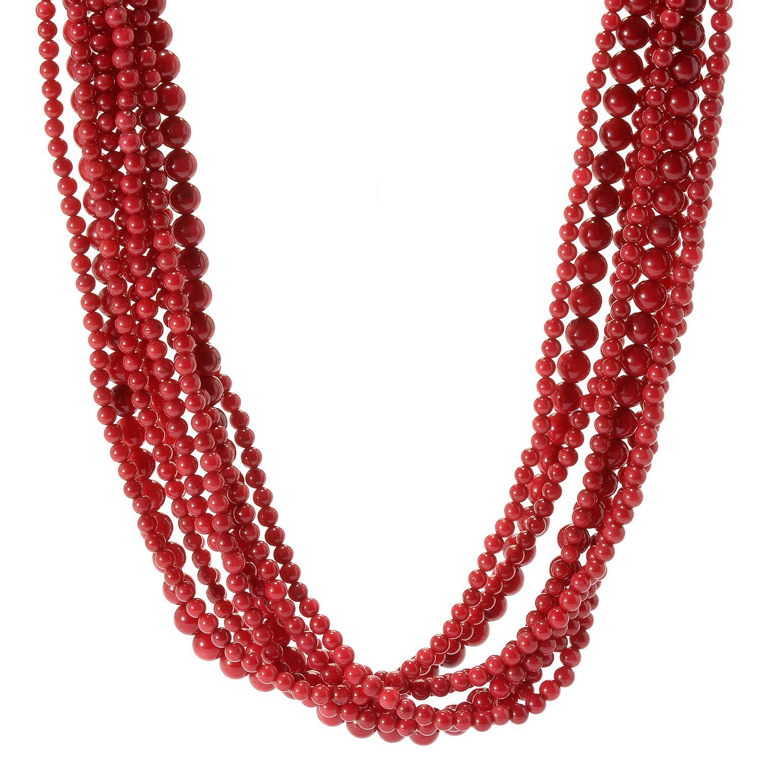 Gems en Vogue 24K Palladium Silver Red Coral Multi Strand Bead Toggle Necklace