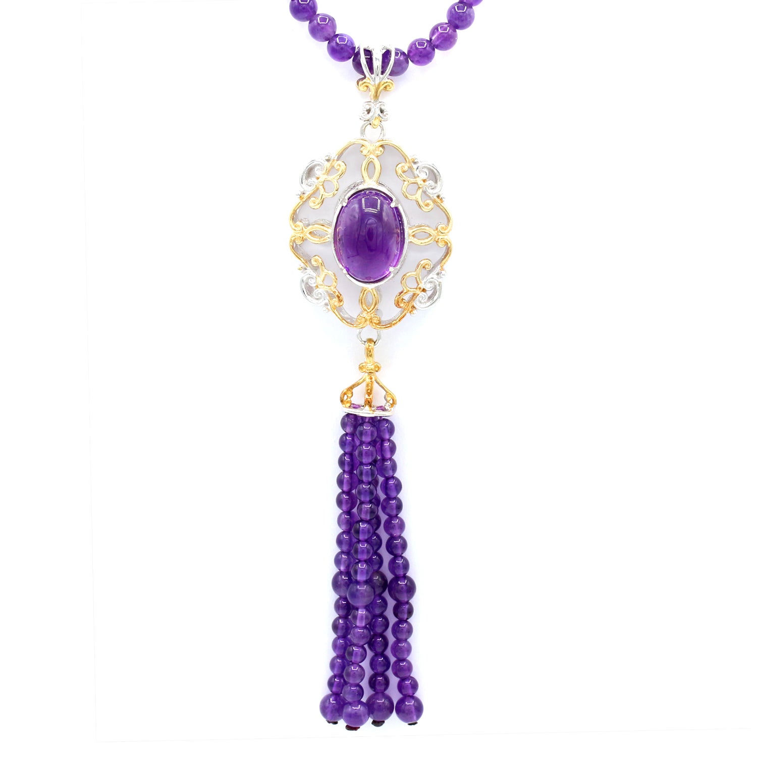 Gems en Vogue African Amethyst Tassel Bead Necklace