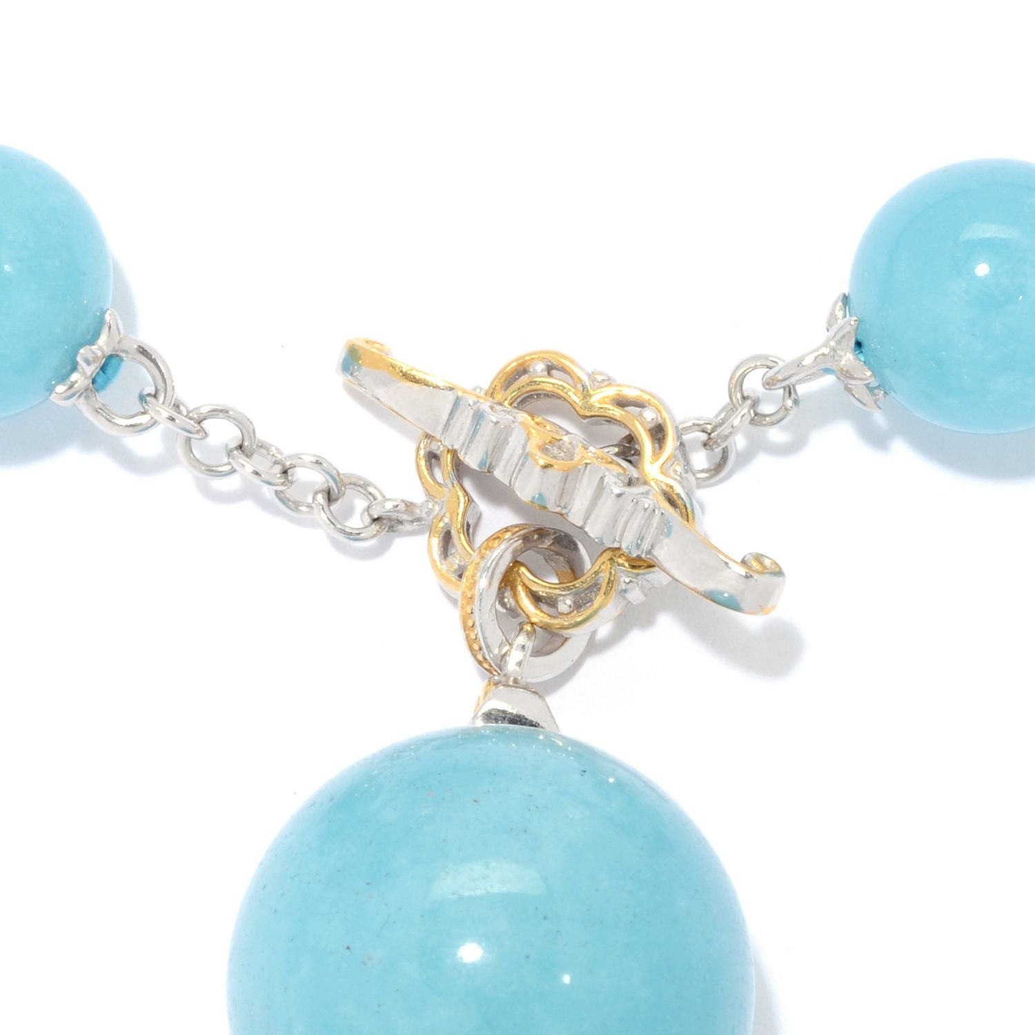 Gems en Vogue Aqua Blue Quartz Bead Toggle Necklace