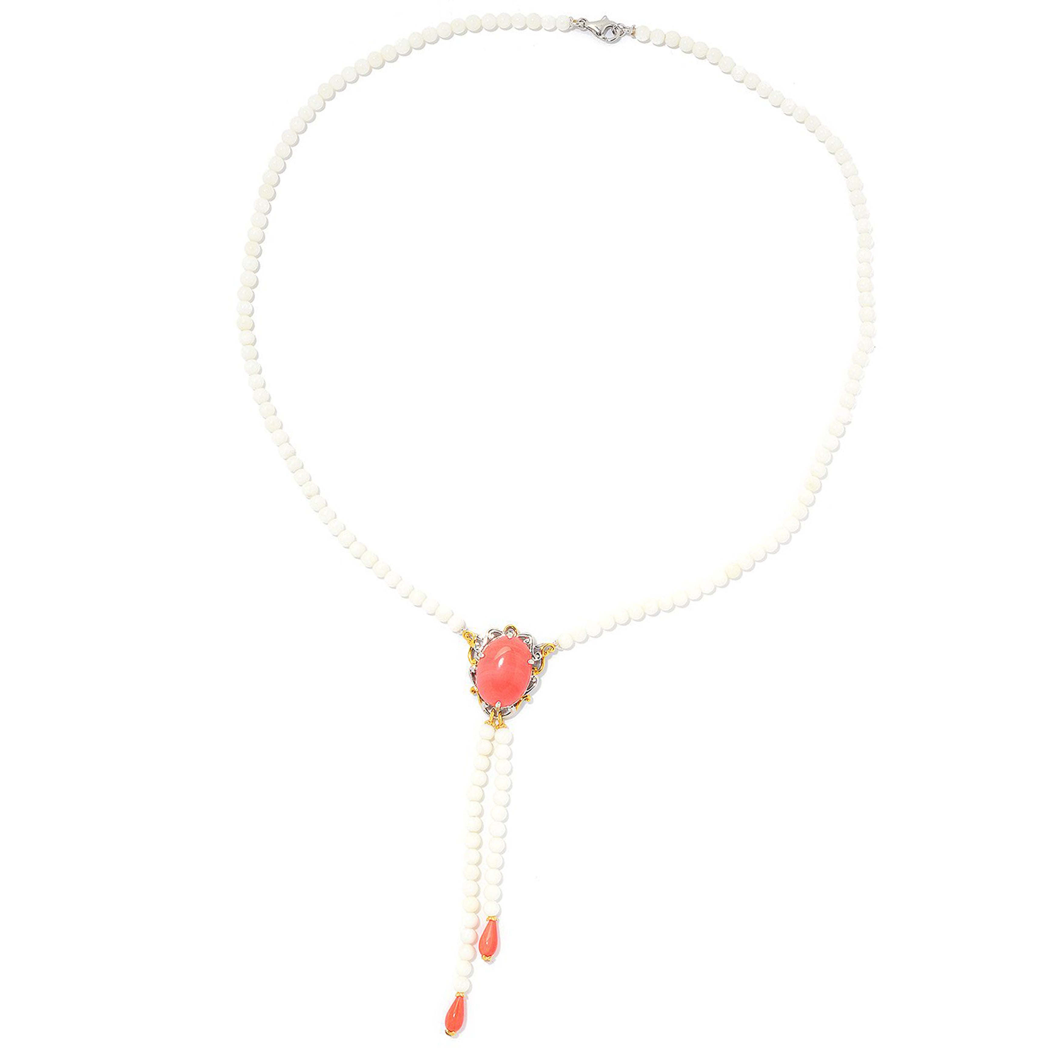 Gems en Vogue Salmon Coral & White Coral Bead Y Necklace