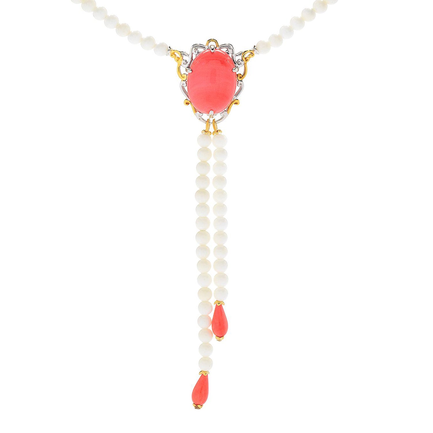 Gems en Vogue Salmon Coral & White Coral Bead Y Necklace