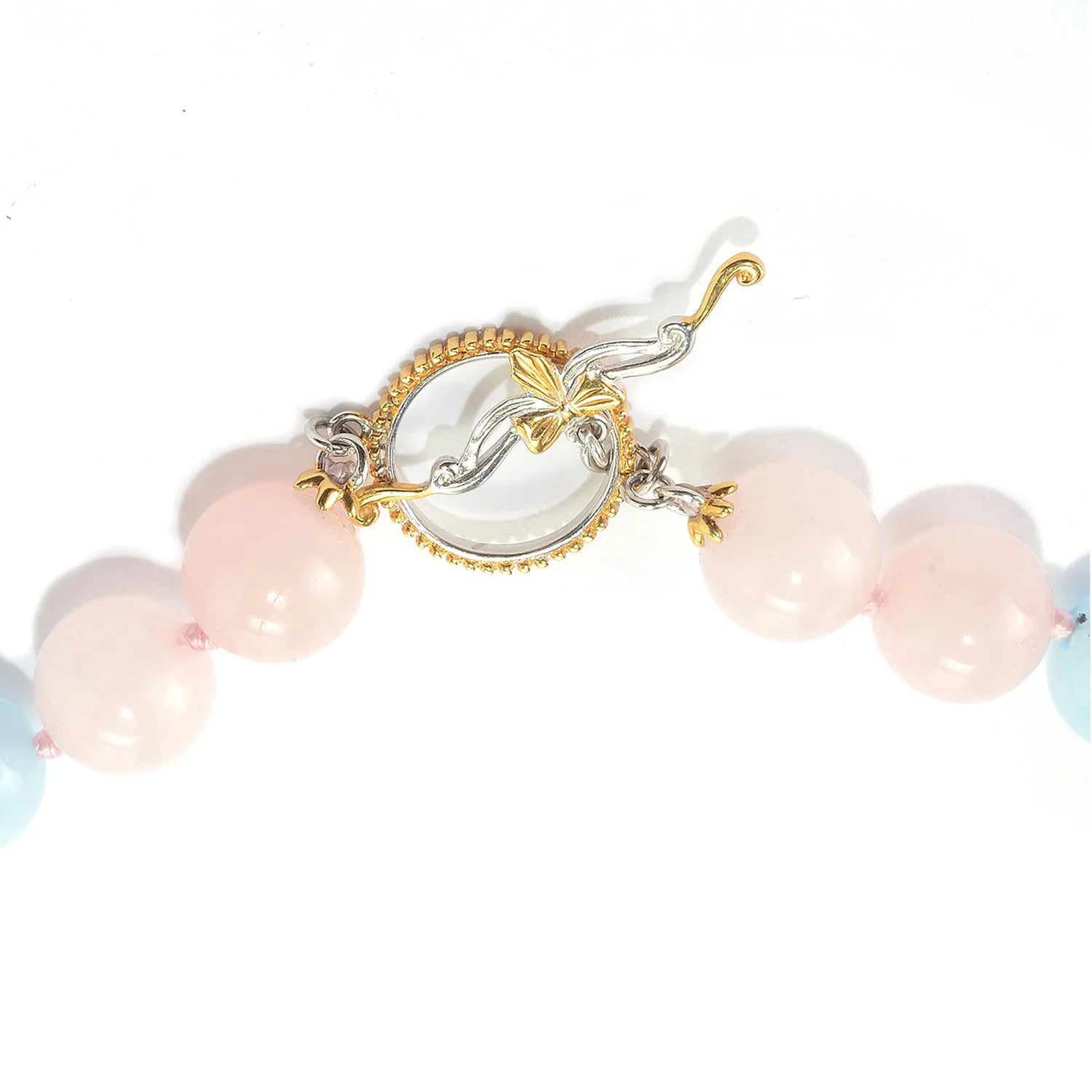 Gems en Vogue Rose Quartz & Aquamarine Bead Toggle Necklace
