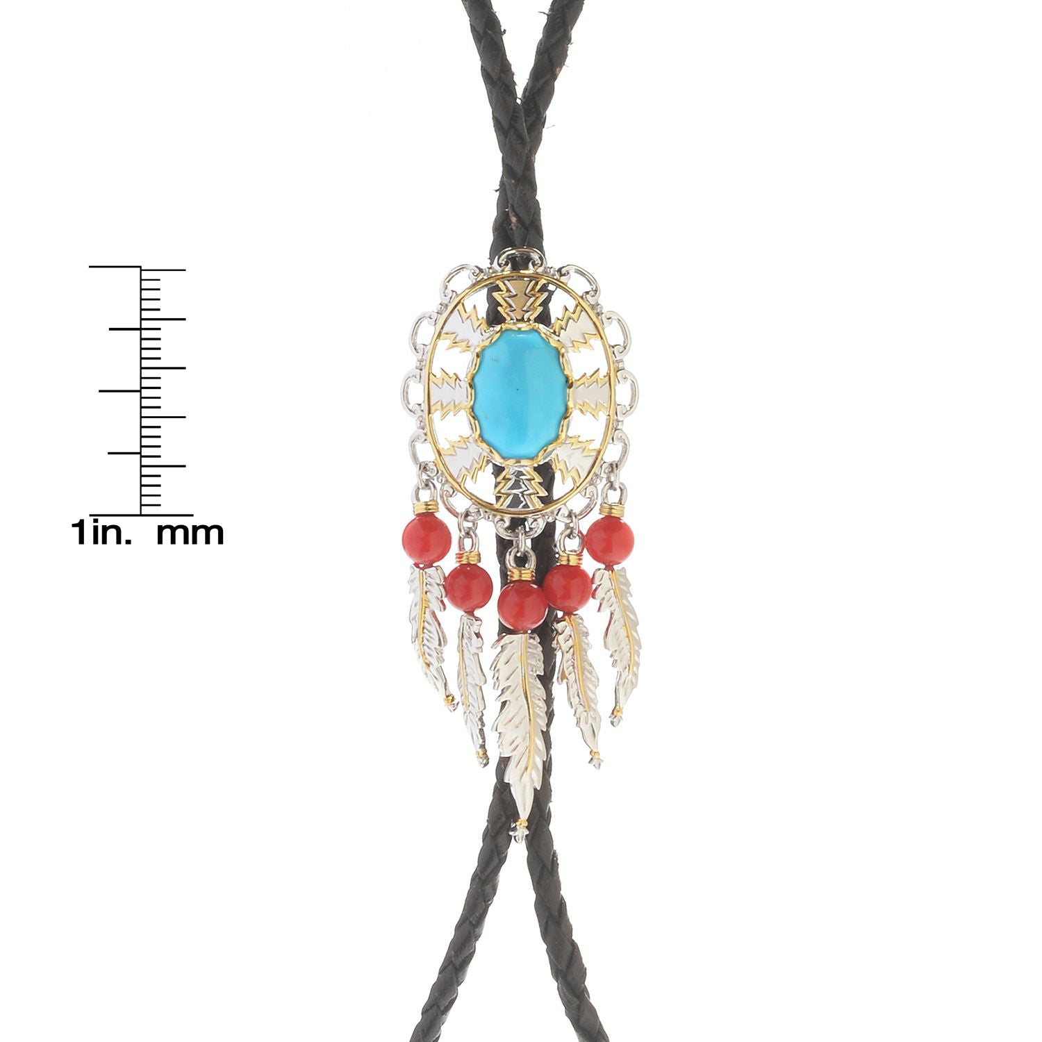 Gems en Vogue One-of-a-kind Kingman Turquoise & Red Coral Bolo Tie Necklace