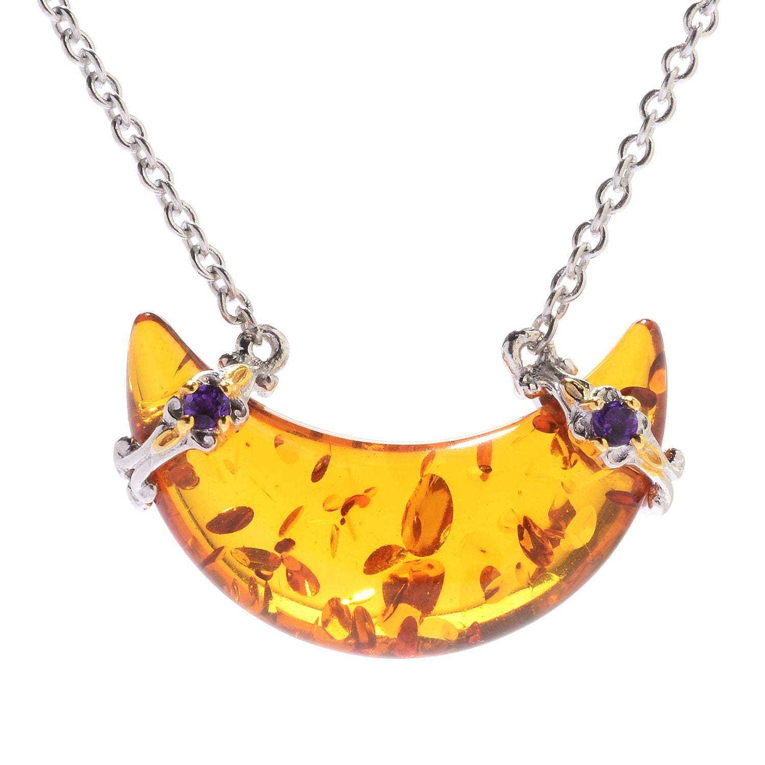 Gems en Vogue Fancy Shape Baltic Amber & African Amethyst Necklace