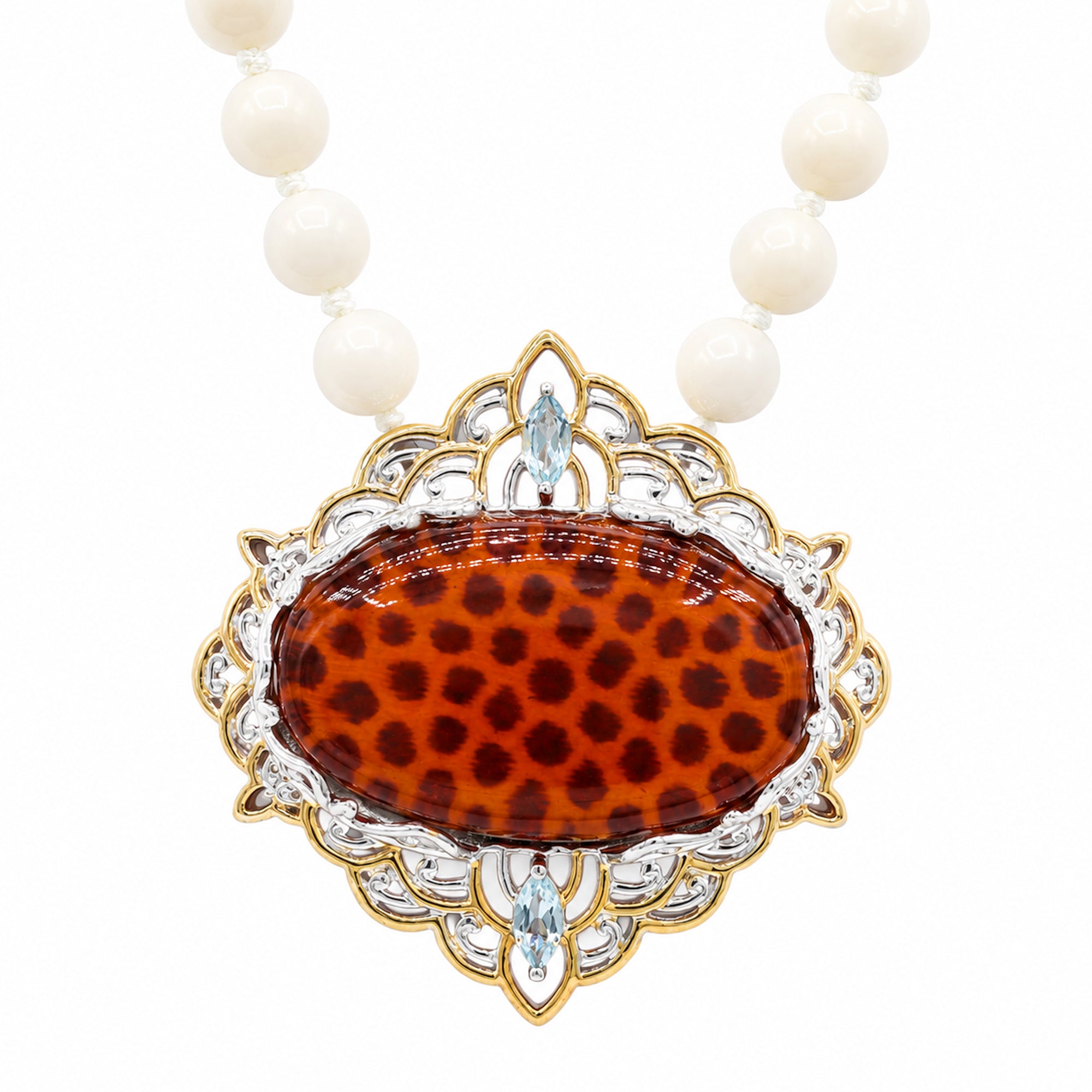 Gems en Vogue 24K Palladium Silver Leopard Amber, Blue Topaz & White Coral Necklace