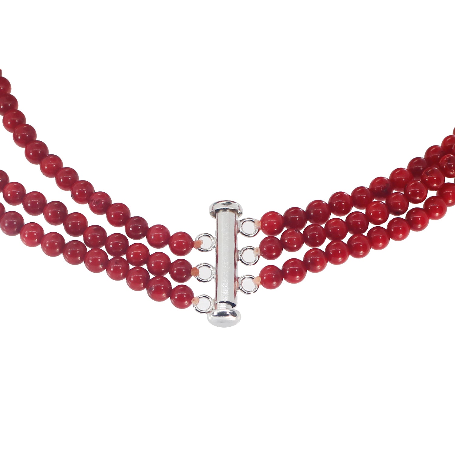 Gems en Vogue Red Coral & Amazonite Bead Three Strand Necklace