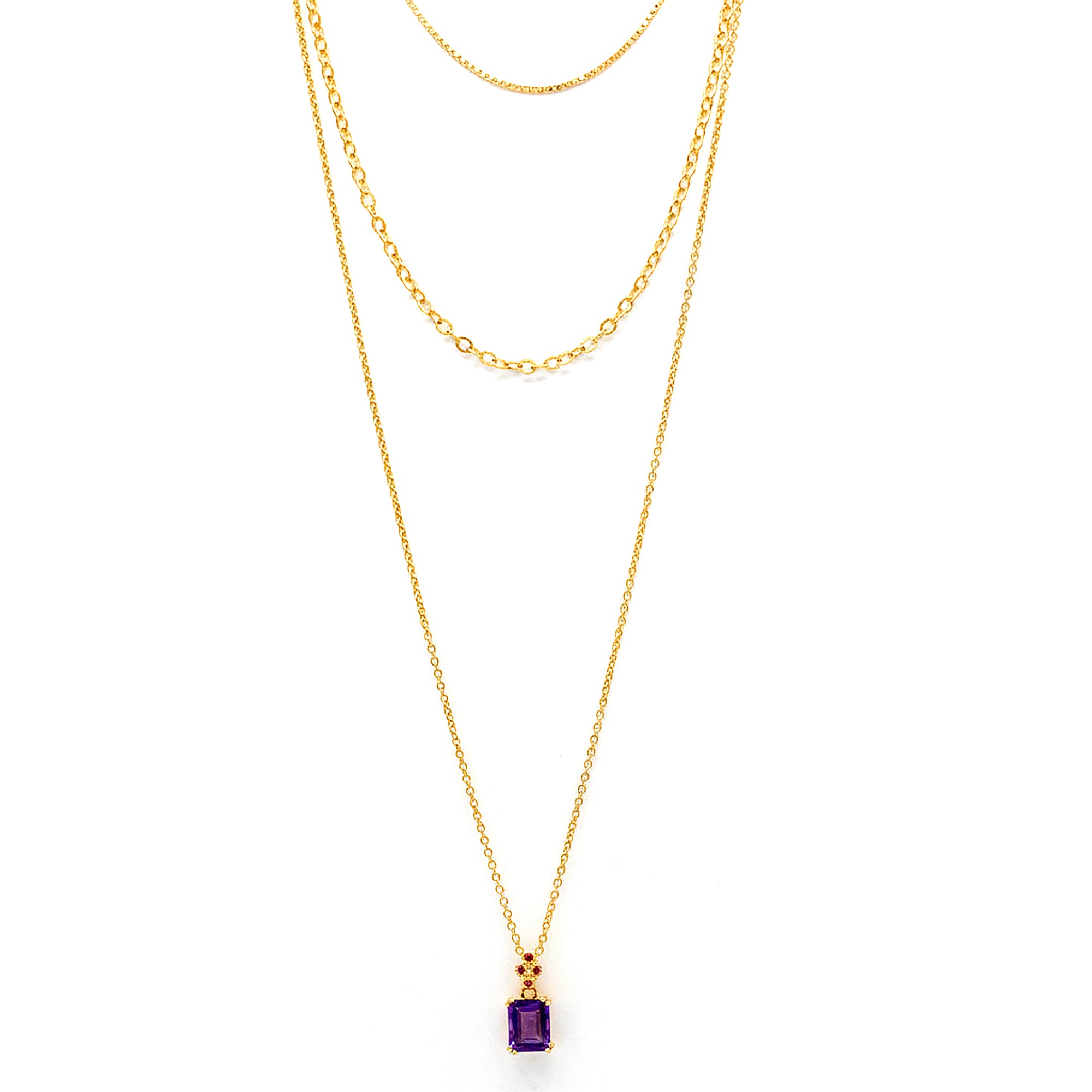 Hall of Jewels 3.27ctw African Amethyst & Rhodolite Garnet 3-Layer Chain Necklace