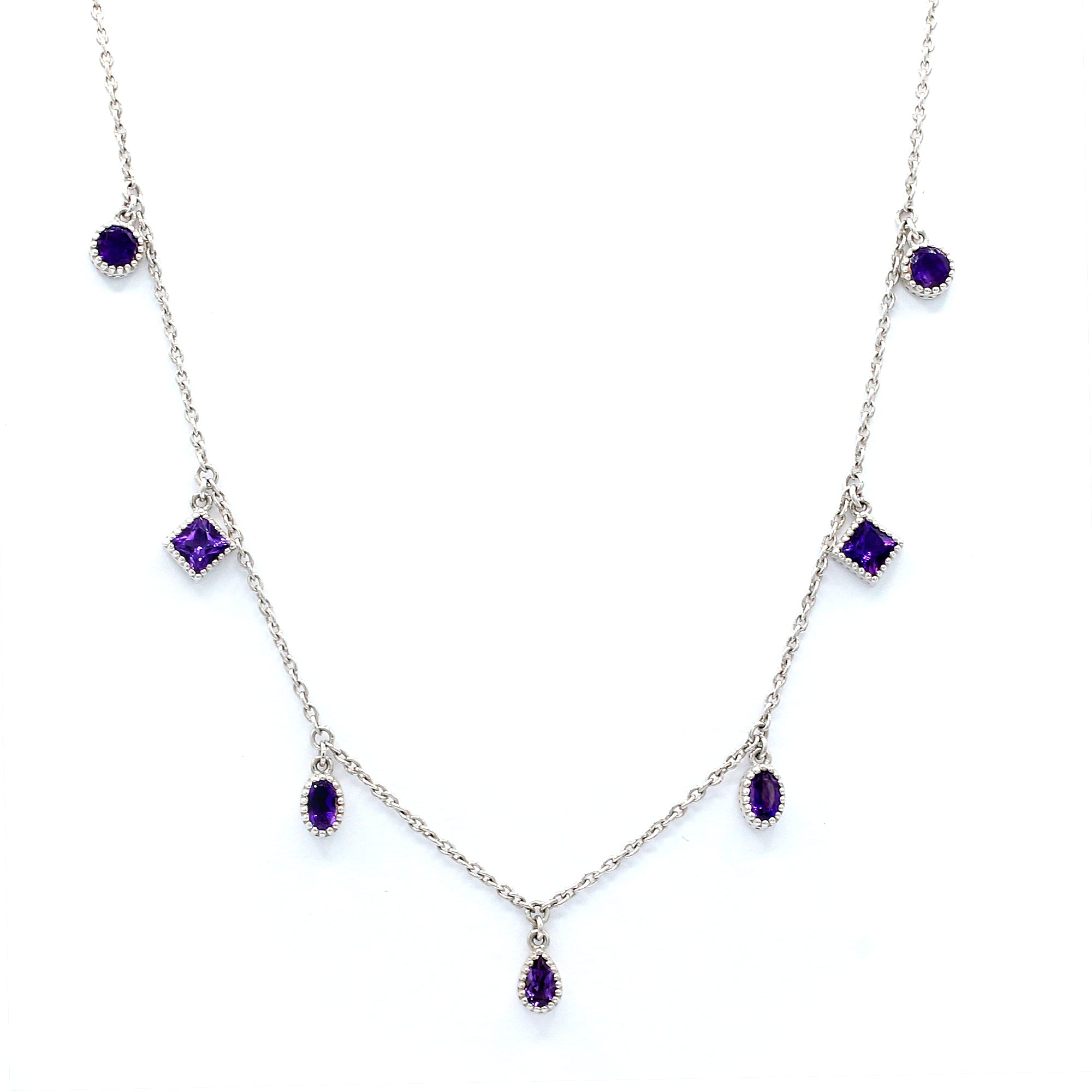 Hall of Jewels 1.74ctw Multi Shape African Amethyst Station Necklace