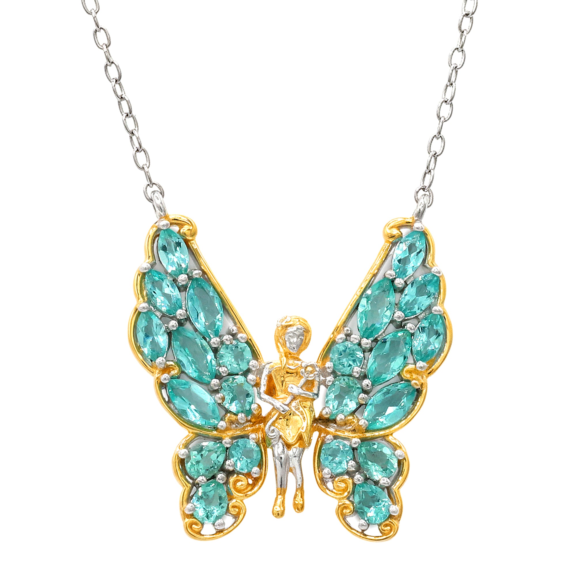 Gems en Vogue 24K Palladium Silver 4.14ctw Dauphin Apatite Fairy Butterfly Necklace