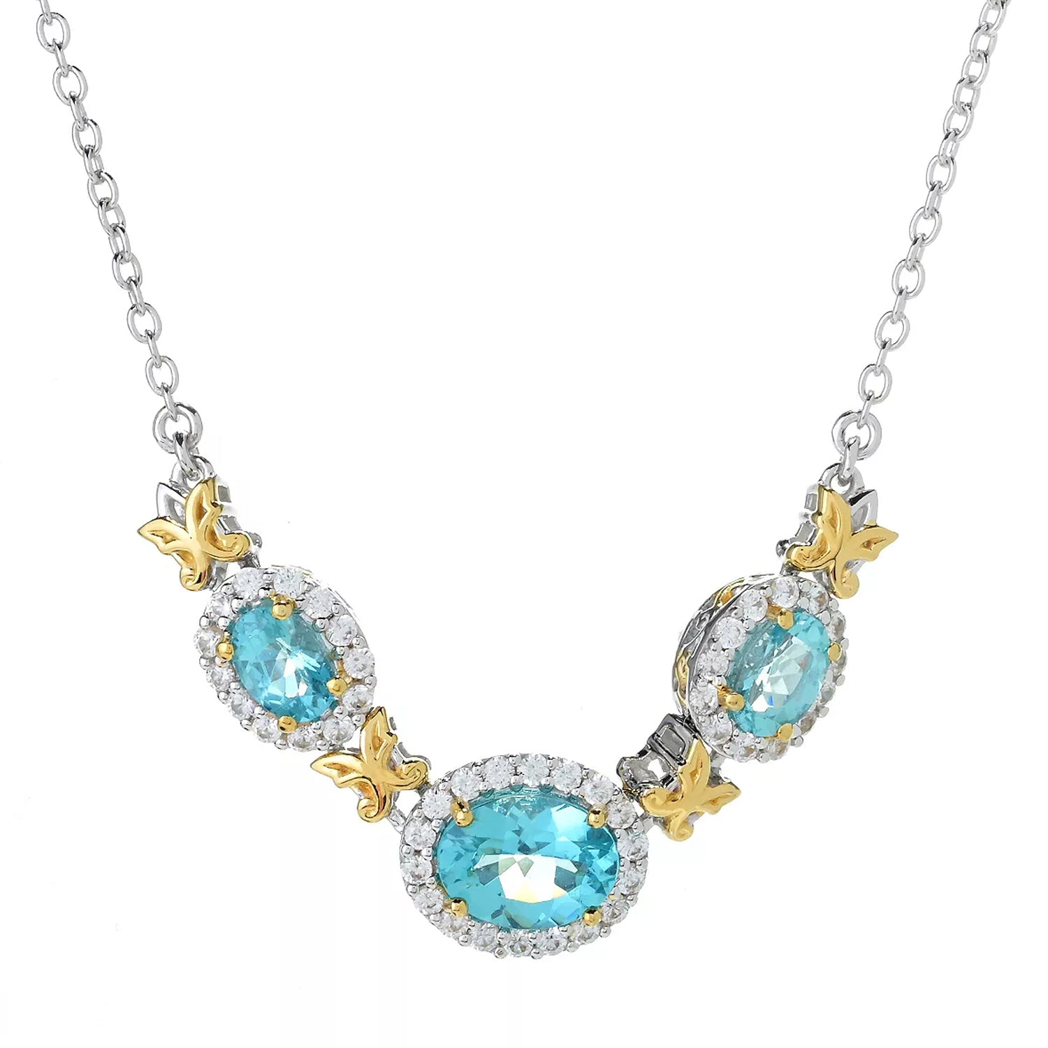 Gems en Vogue 3.76ctw Paraiba Apatite & White Zircon Necklace