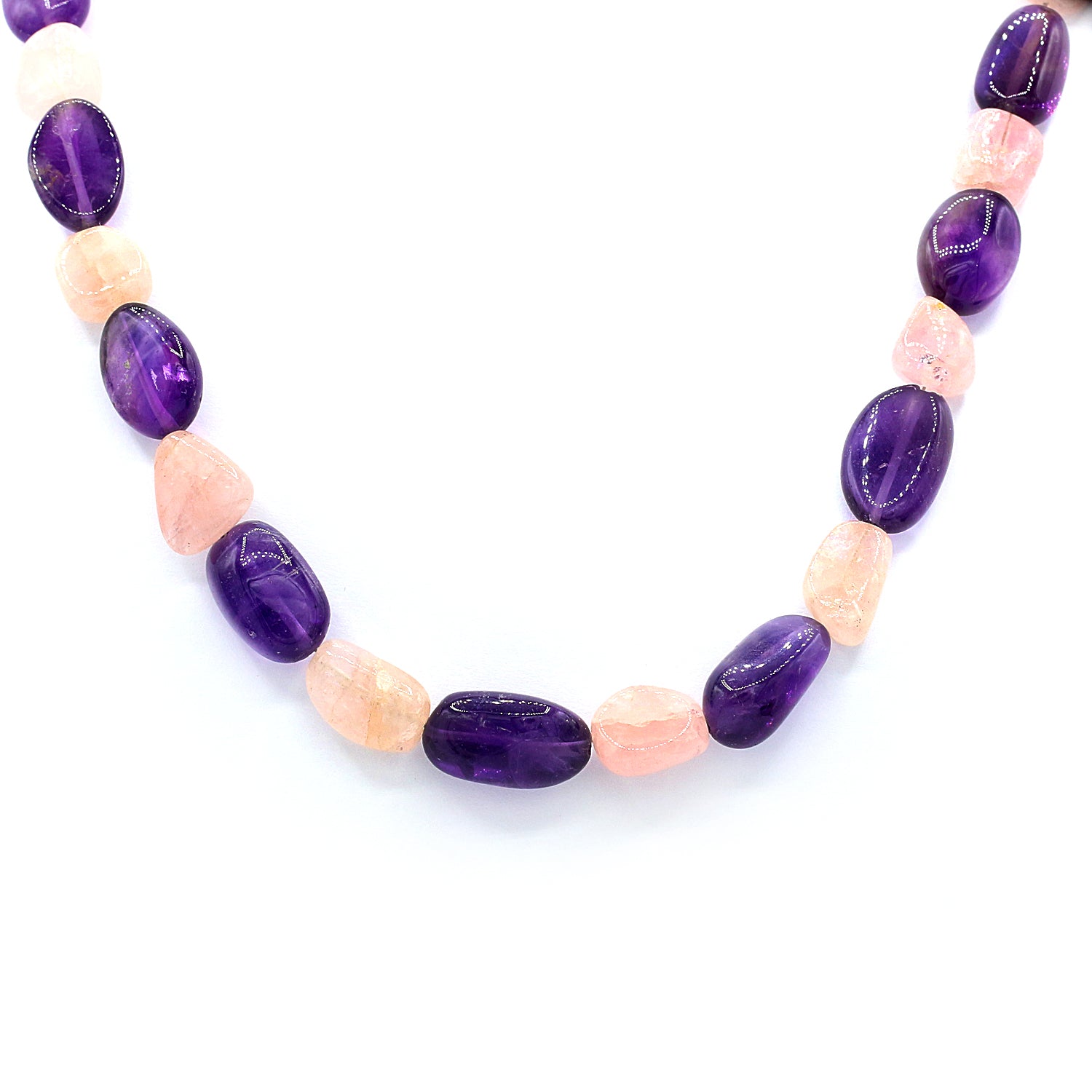 Gems en Vogue Tumbled Bead Amethyst & Morganite Necklace