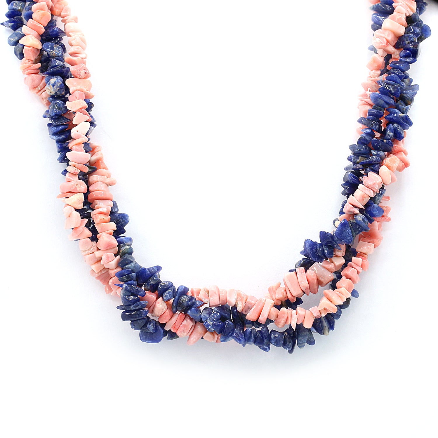 Gems en Vogue Pink Opal & Sodalite Tumbled Bead Necklace