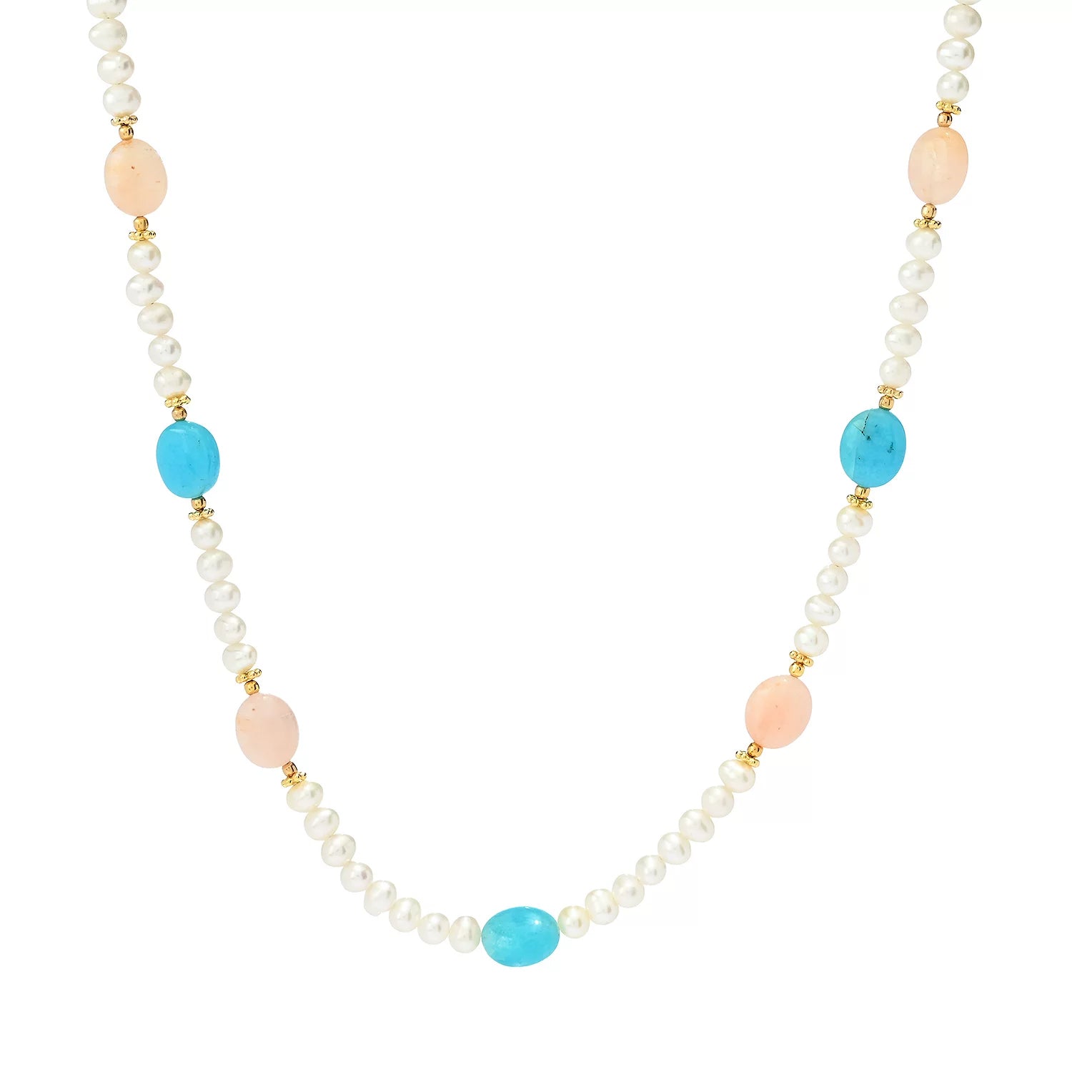 Gems en Vogue Morganite, Aquamarine & Cultured Pearl Bead Necklace