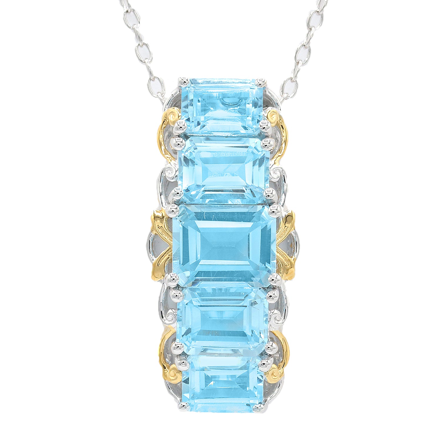 Gems en Vogue 8.92ctw Octagon Blue Topaz Five Stone Necklace