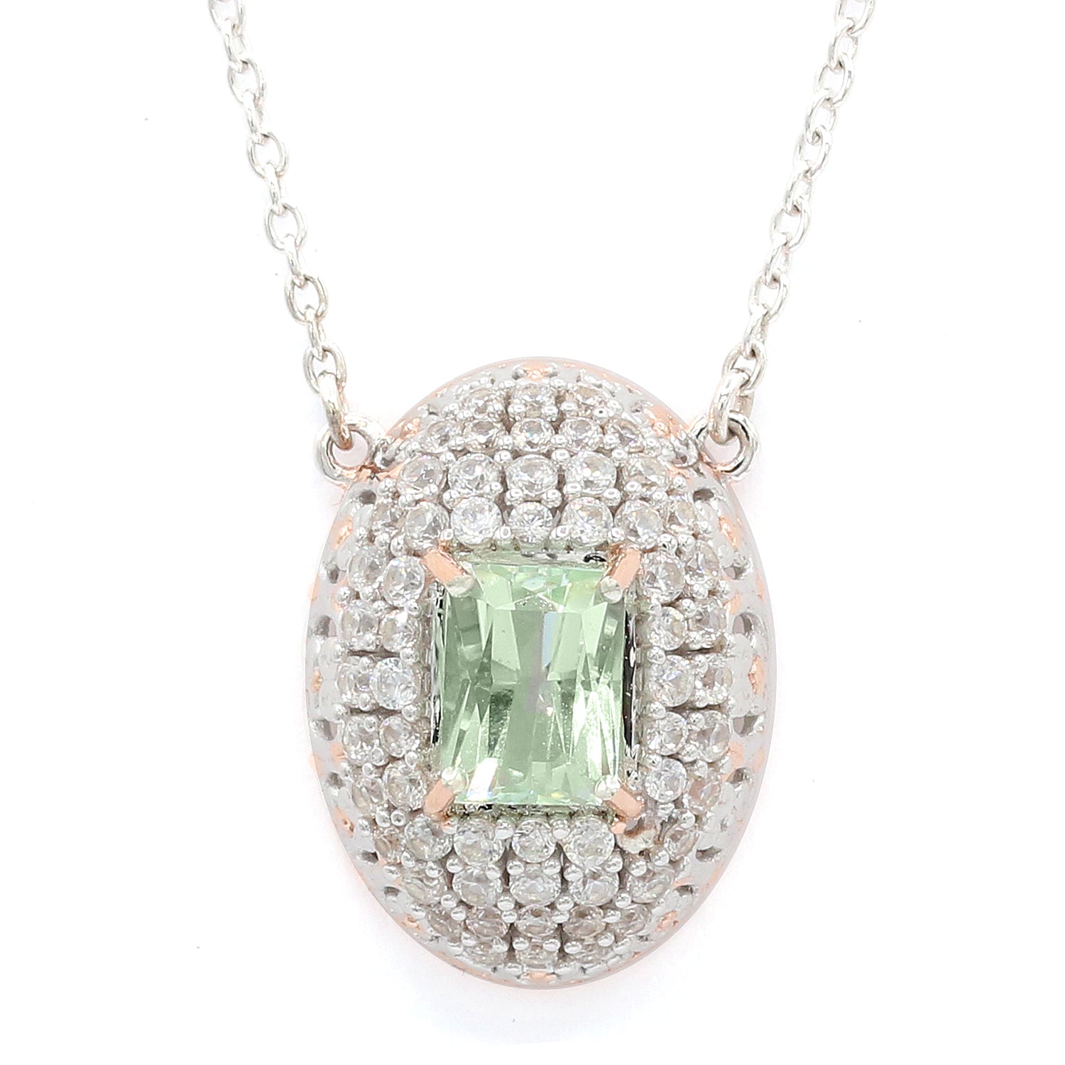 Gems en Vogue One-of-a-Kind 3.60ctw Amblygonite & White Zircon Halo Necklace
