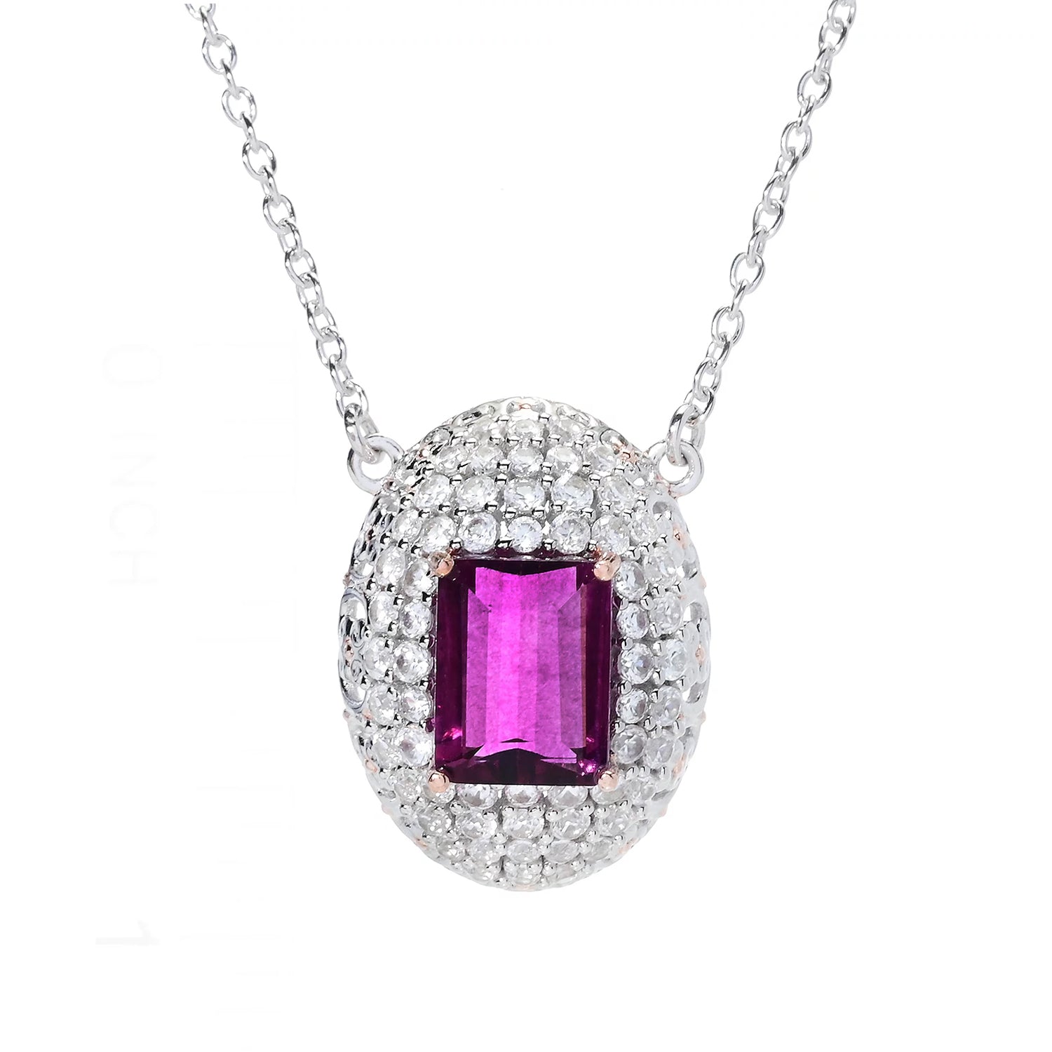 Gems en Vogue 4.94ctw Fuchsia Pink Fluorite & White Zircon Halo Necklace