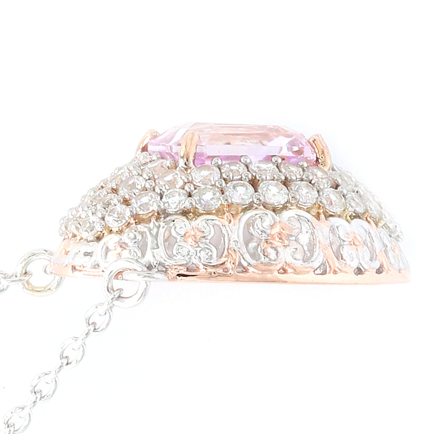 Gems en Vogue 5.14ctw Kunzite & White Zircon Halo Necklace