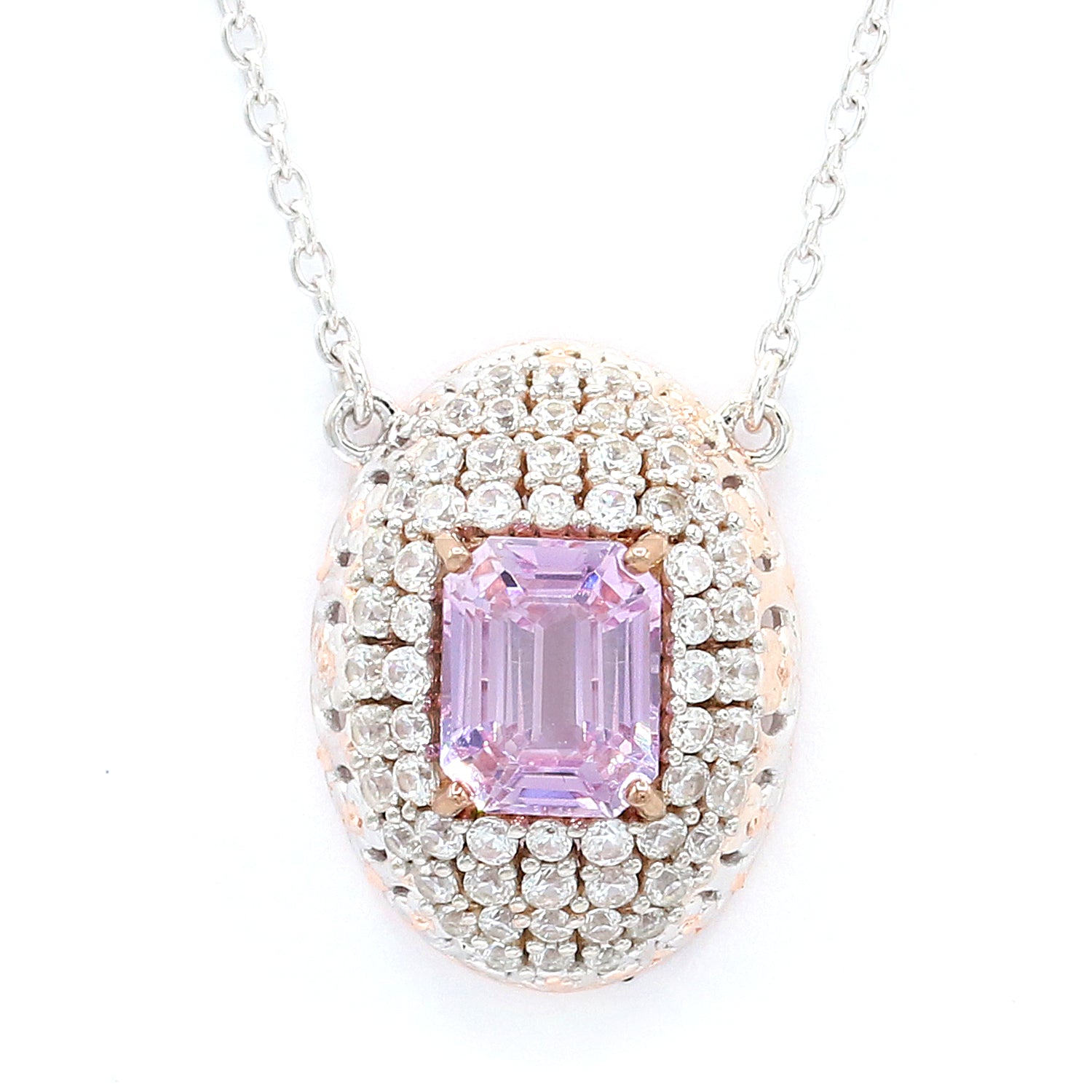 Gems en Vogue 5.14ctw Kunzite & White Zircon Halo Necklace