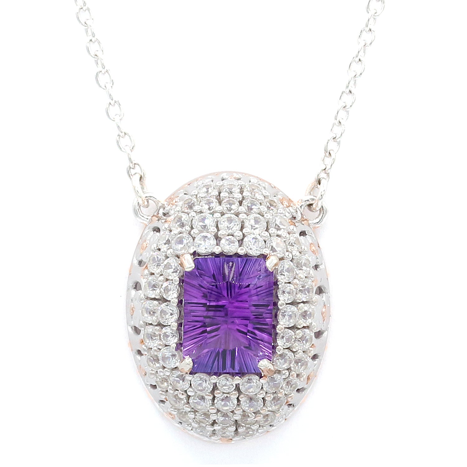 Gems en Vogue One-of-a-Kind 4.49ctw Millennium Cut Namibian Amethyst & White Zircon Necklace